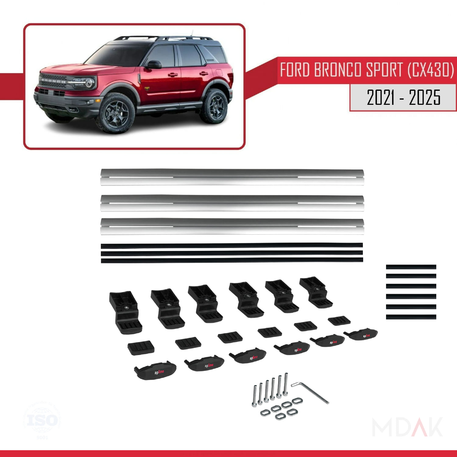 Ford Bronco Sport (CX430) 2021 ve Sonrası ile Uyumlu BASIC Model Ara Atkı Tavan Barı Gri 3 Adet - Görsel 6