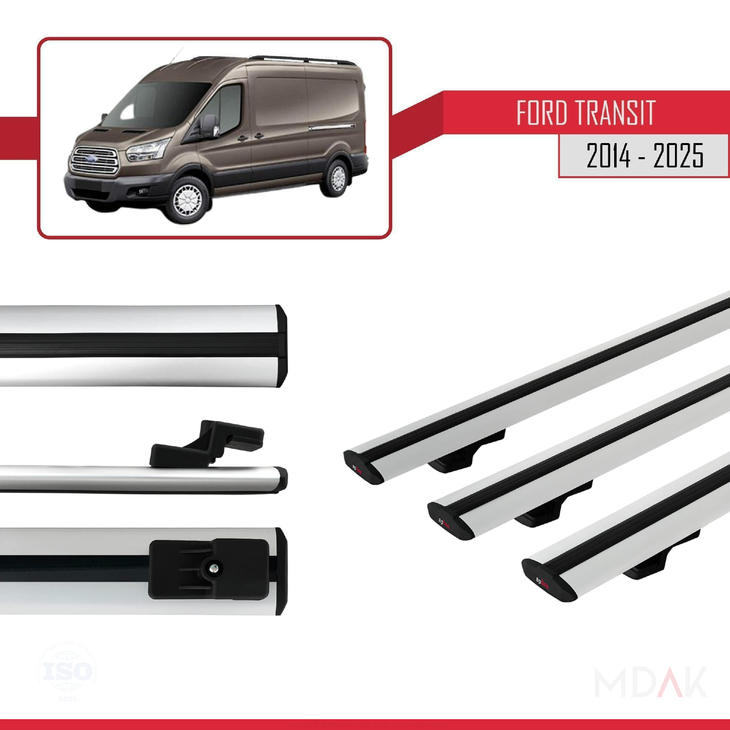 Ford Transit 2014 ve Sonrası ile Uyumlu BASIC Model Ara Atkı Tavan Barı Gri 3 Adet - Görsel 3