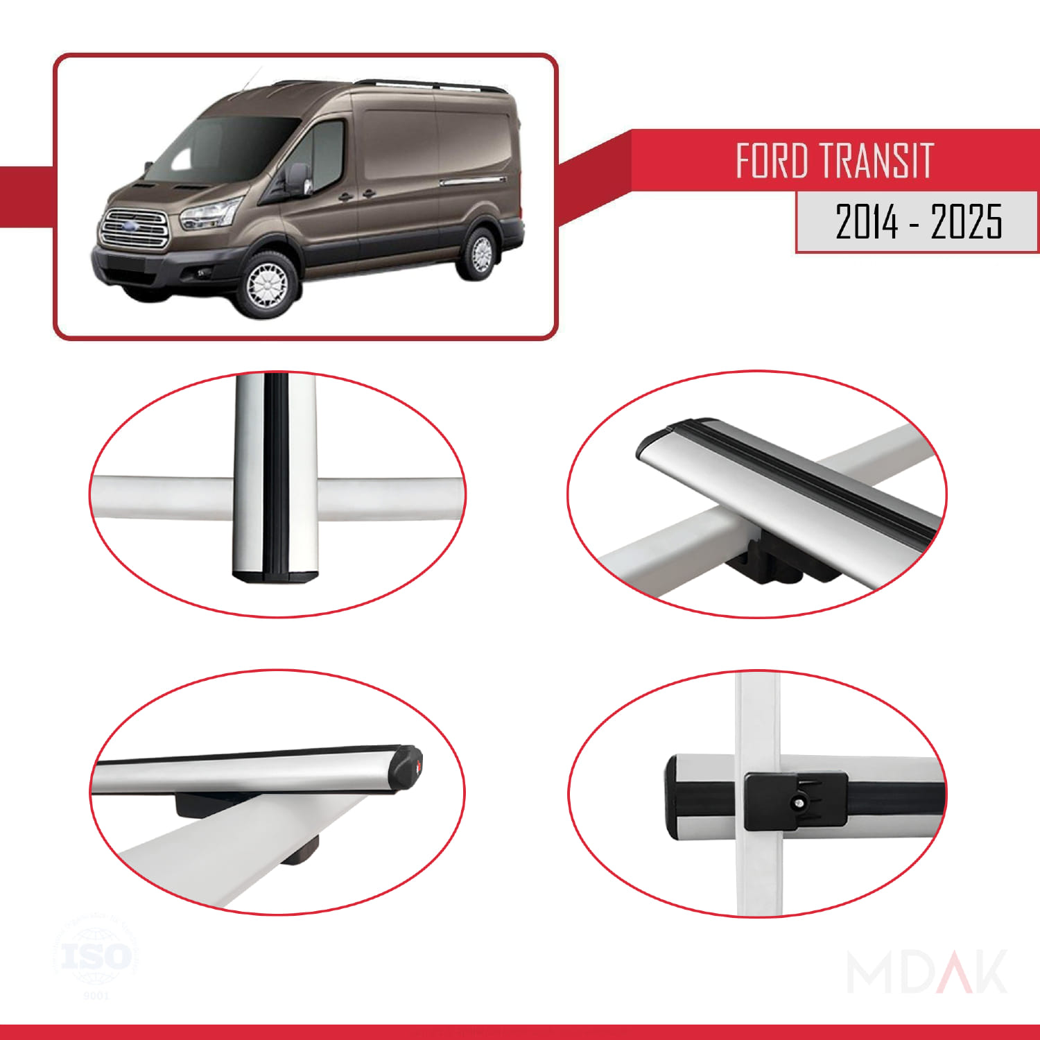 Ford Transit 2014 ve Sonrası ile Uyumlu BASIC Model Ara Atkı Tavan Barı Gri 3 Adet - Görsel 4