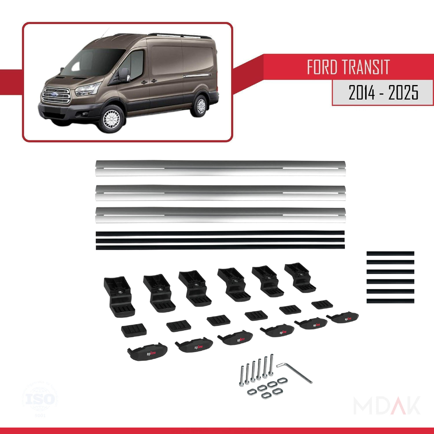 Ford Transit 2014 ve Sonrası ile Uyumlu BASIC Model Ara Atkı Tavan Barı Gri 3 Adet - Görsel 6