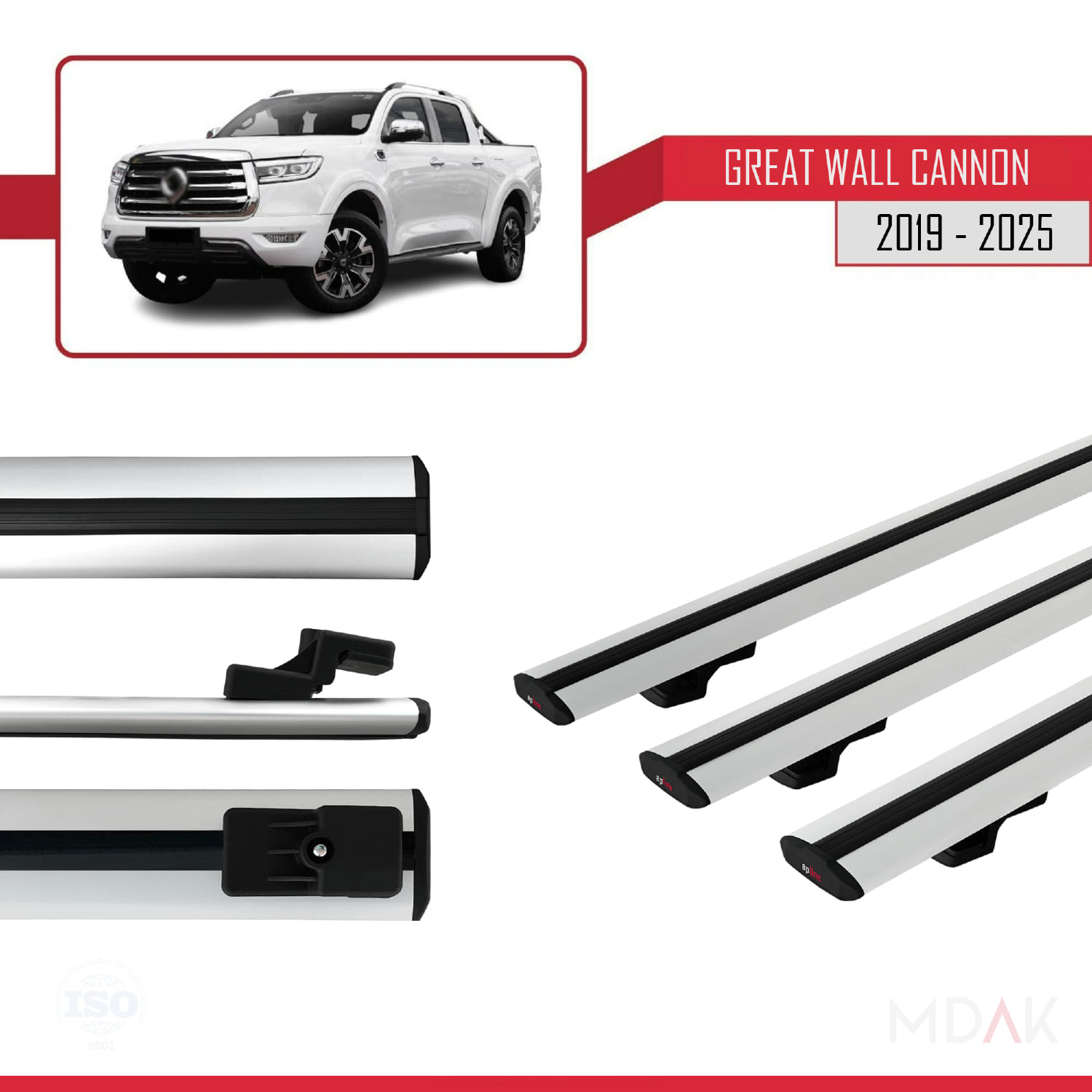 Great Wall Cannon 2019 ve Sonrası ile Uyumlu BASIC Model Ara Atkı Tavan Barı Gri 3 Adet - Görsel 3