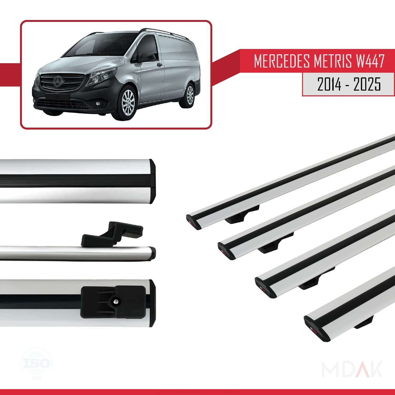 Mercedes Metris (W447) 2014 ve Sonrası ile Uyumlu BASIC Model Ara Atkı Tavan Barı Gri 4 Adet - Görsel 3