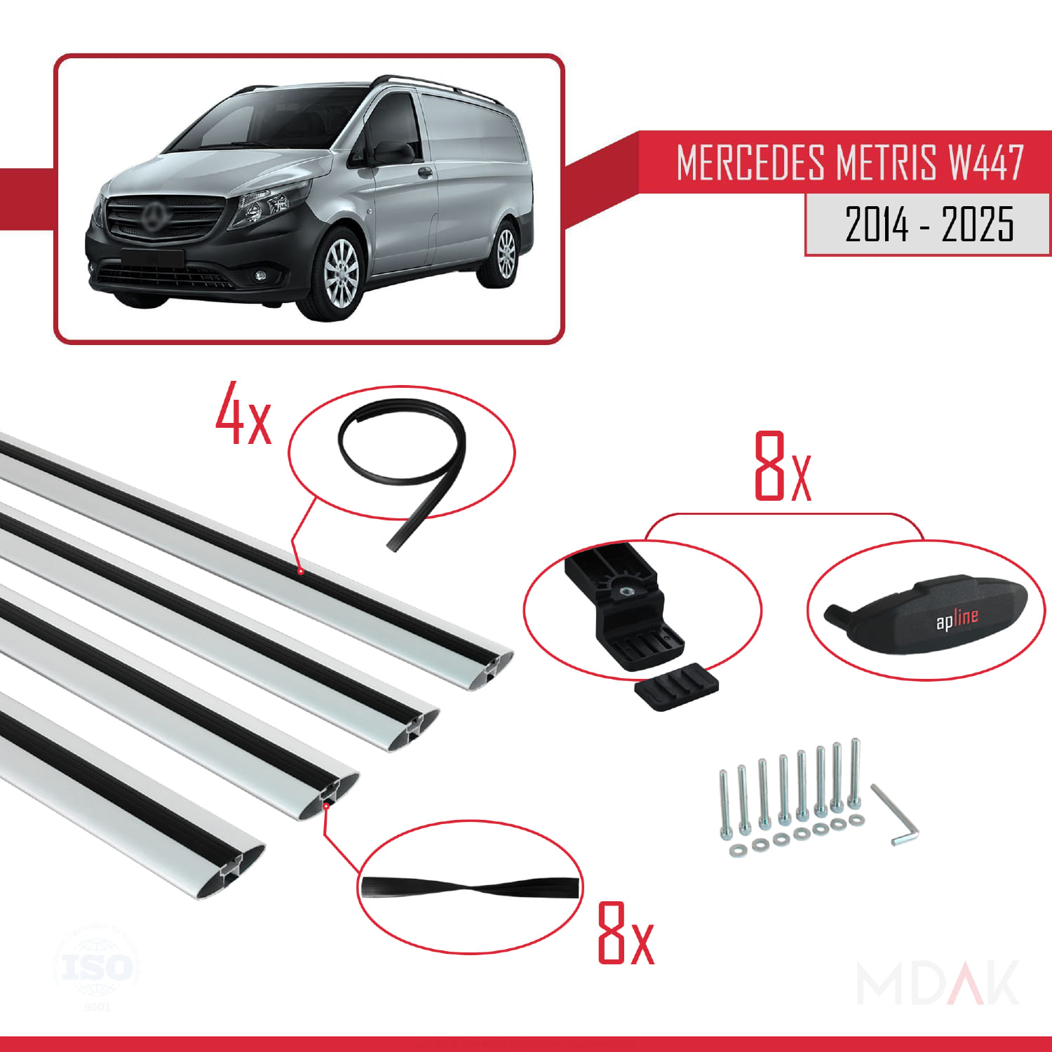 Mercedes Metris (W447) 2014 ve Sonrası ile Uyumlu BASIC Model Ara Atkı Tavan Barı Gri 4 Adet - Görsel 6