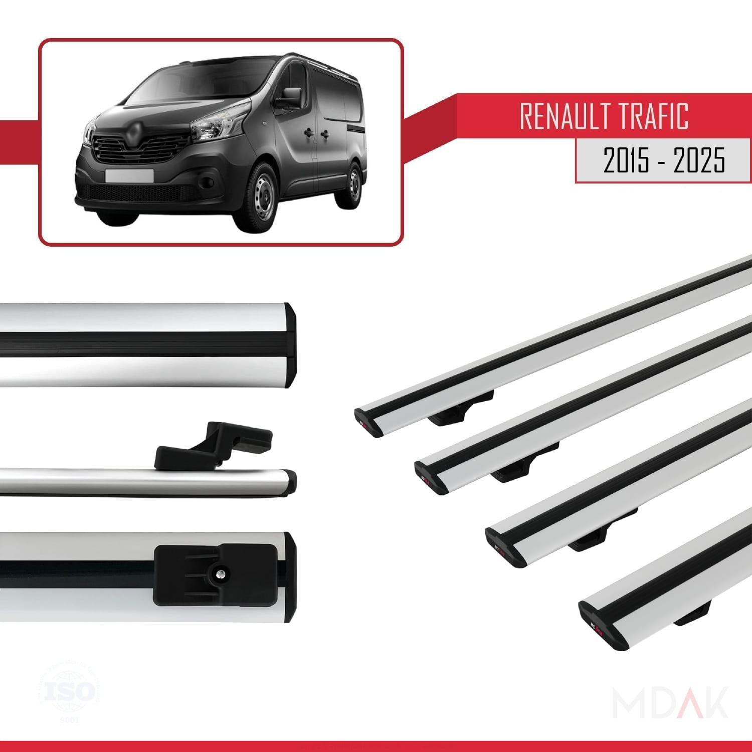 Renault Trafic 3 (X82) 2015 ve Sonrası ile Uyumlu BASIC Model Ara Atkı Tavan Barı Gri 4 Adet - Görsel 3