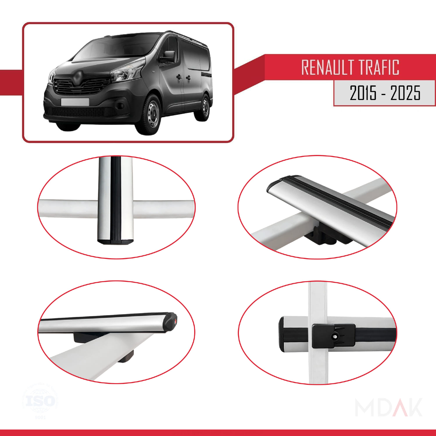 Renault Trafic 3 (X82) 2015 ve Sonrası ile Uyumlu BASIC Model Ara Atkı Tavan Barı Gri 4 Adet - Görsel 4