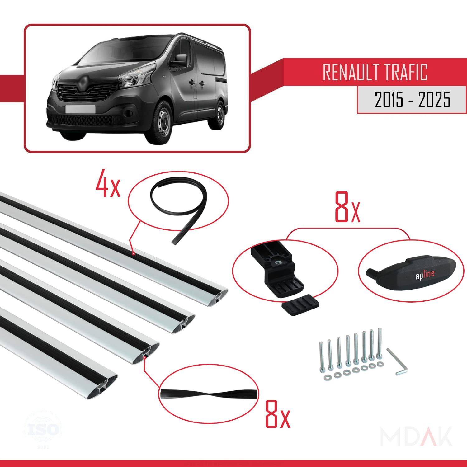 Renault Trafic 3 (X82) 2015 ve Sonrası ile Uyumlu BASIC Model Ara Atkı Tavan Barı Gri 4 Adet - Görsel 6