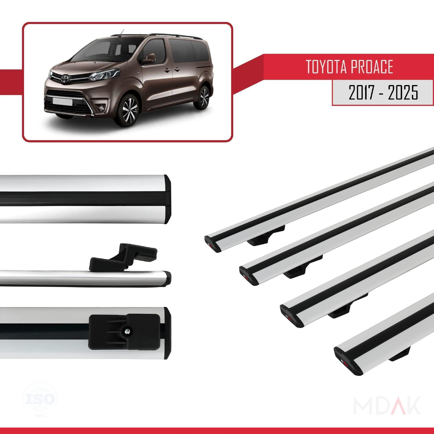 Toyota Proace 2017 ve Sonrası ile Uyumlu BASIC Model Ara Atkı Tavan Barı Gri 4 Adet - Görsel 3