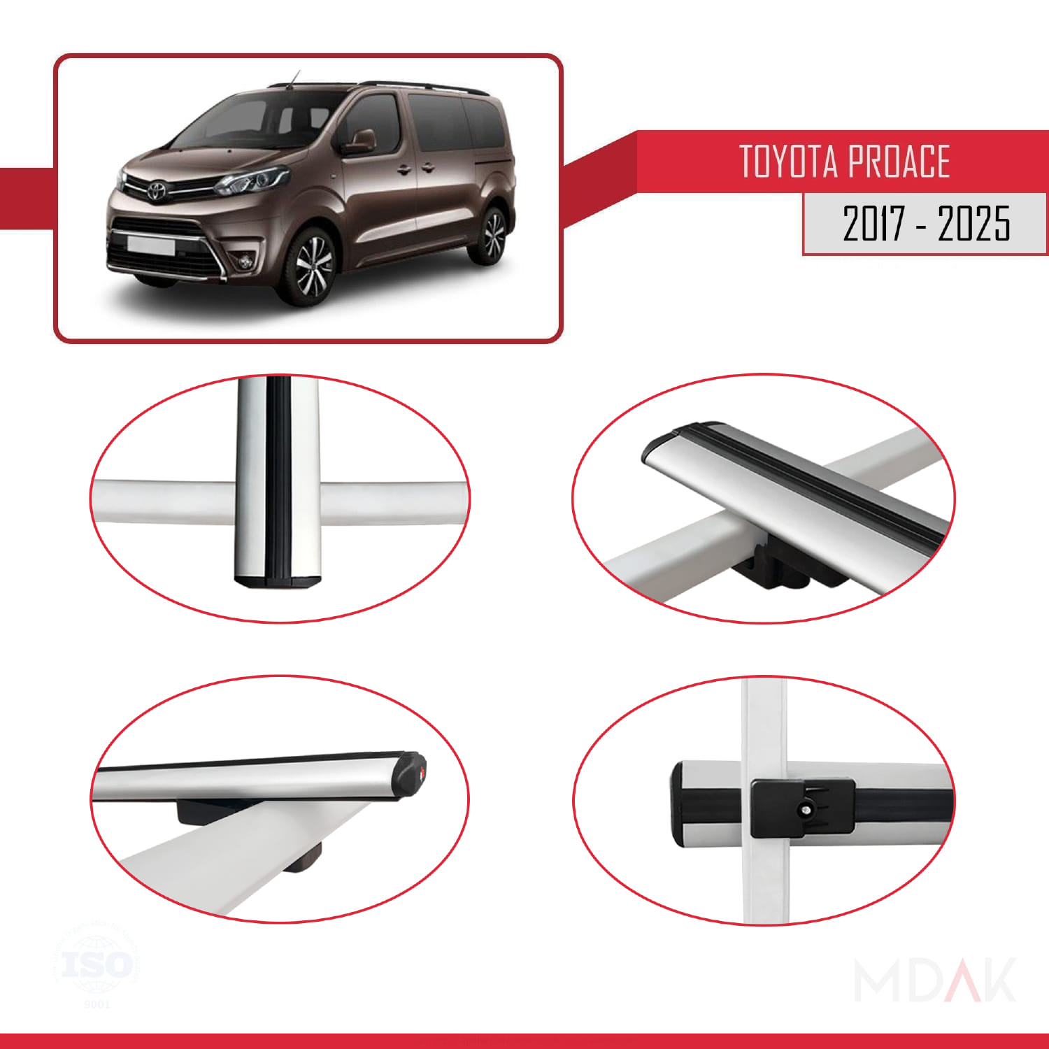 Toyota Proace 2017 ve Sonrası ile Uyumlu BASIC Model Ara Atkı Tavan Barı Gri 4 Adet - Görsel 4