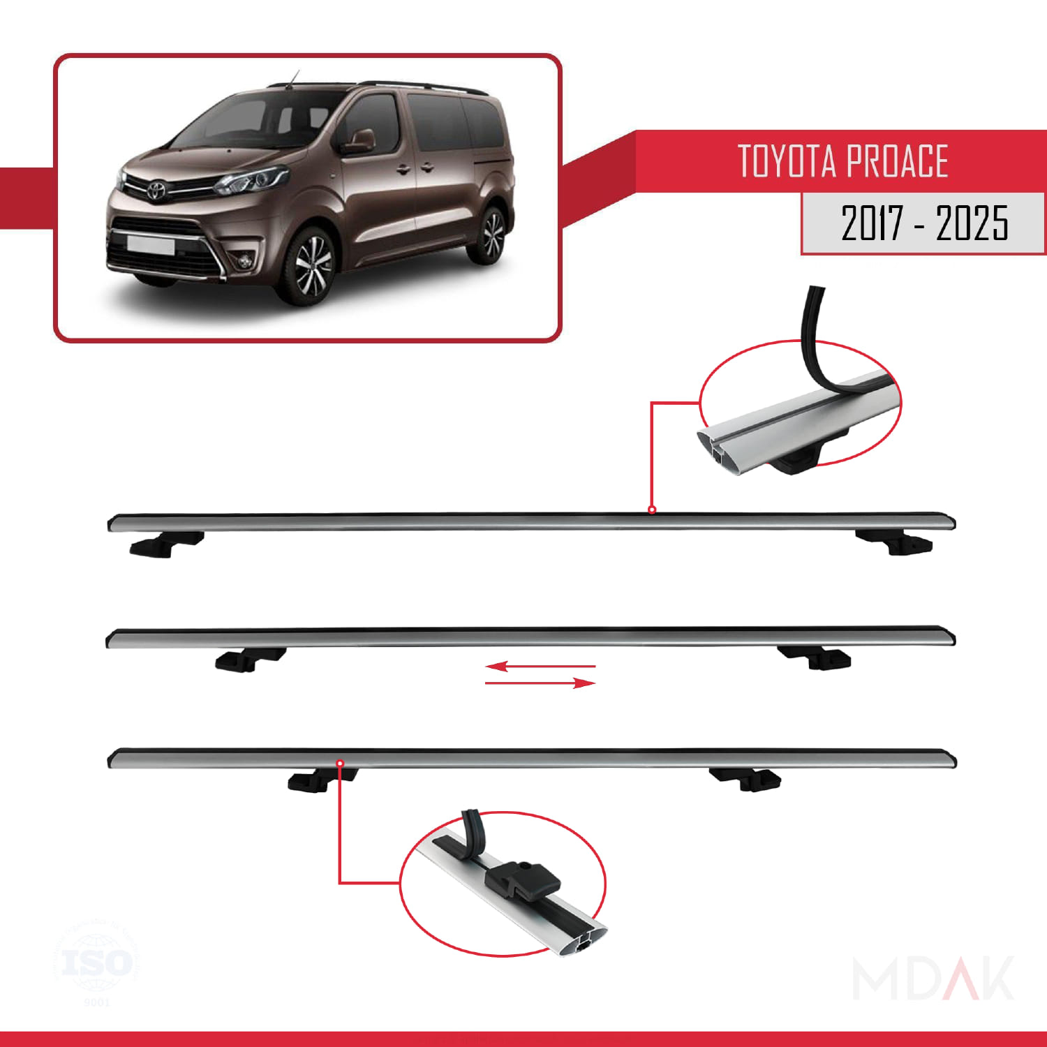 Toyota Proace 2017 ve Sonrası ile Uyumlu BASIC Model Ara Atkı Tavan Barı Gri 4 Adet - Görsel 5