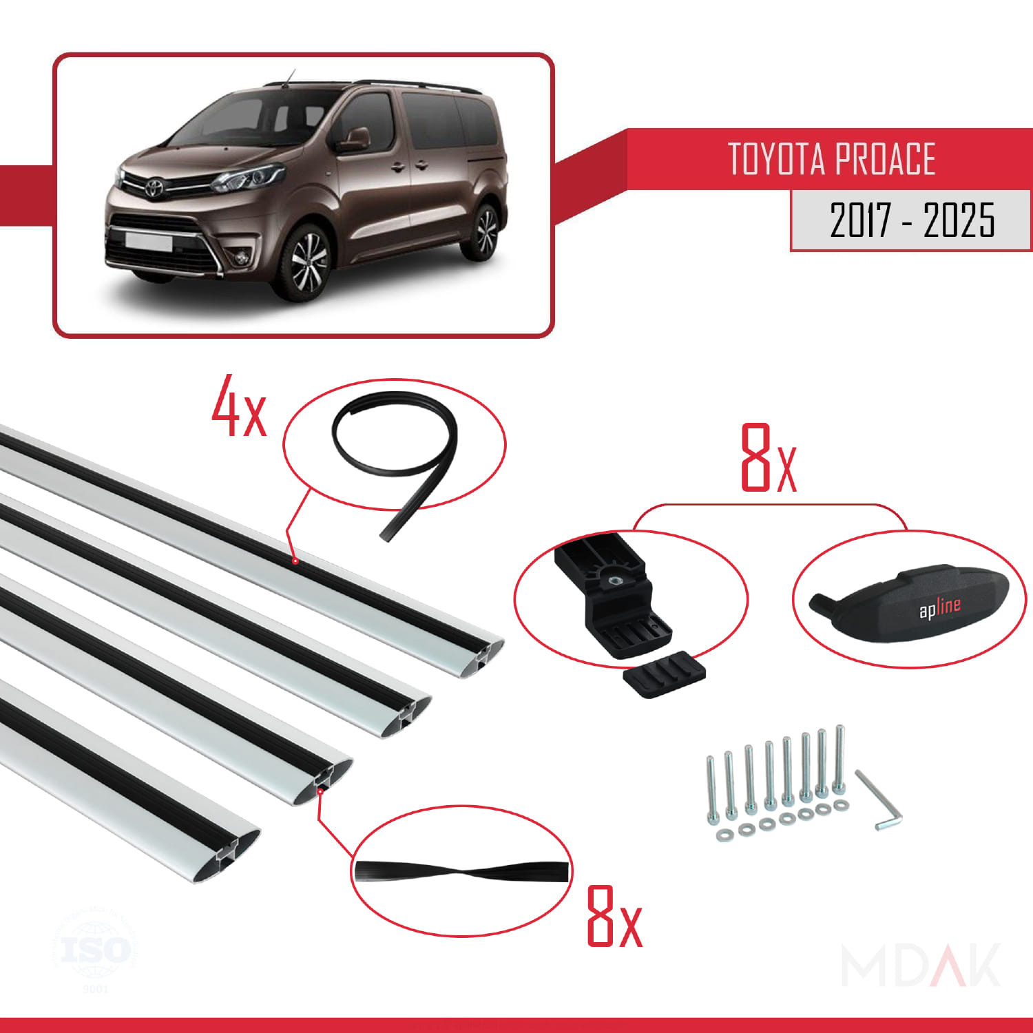 Toyota Proace 2017 ve Sonrası ile Uyumlu BASIC Model Ara Atkı Tavan Barı Gri 4 Adet - Görsel 6