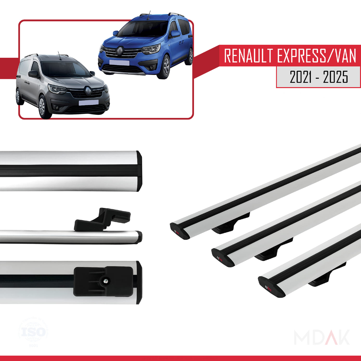 Renault Express 2021 ve Sonrası ile Uyumlu BASIC Model Ara Atkı Tavan Barı Gri 3 Adet - Görsel 3