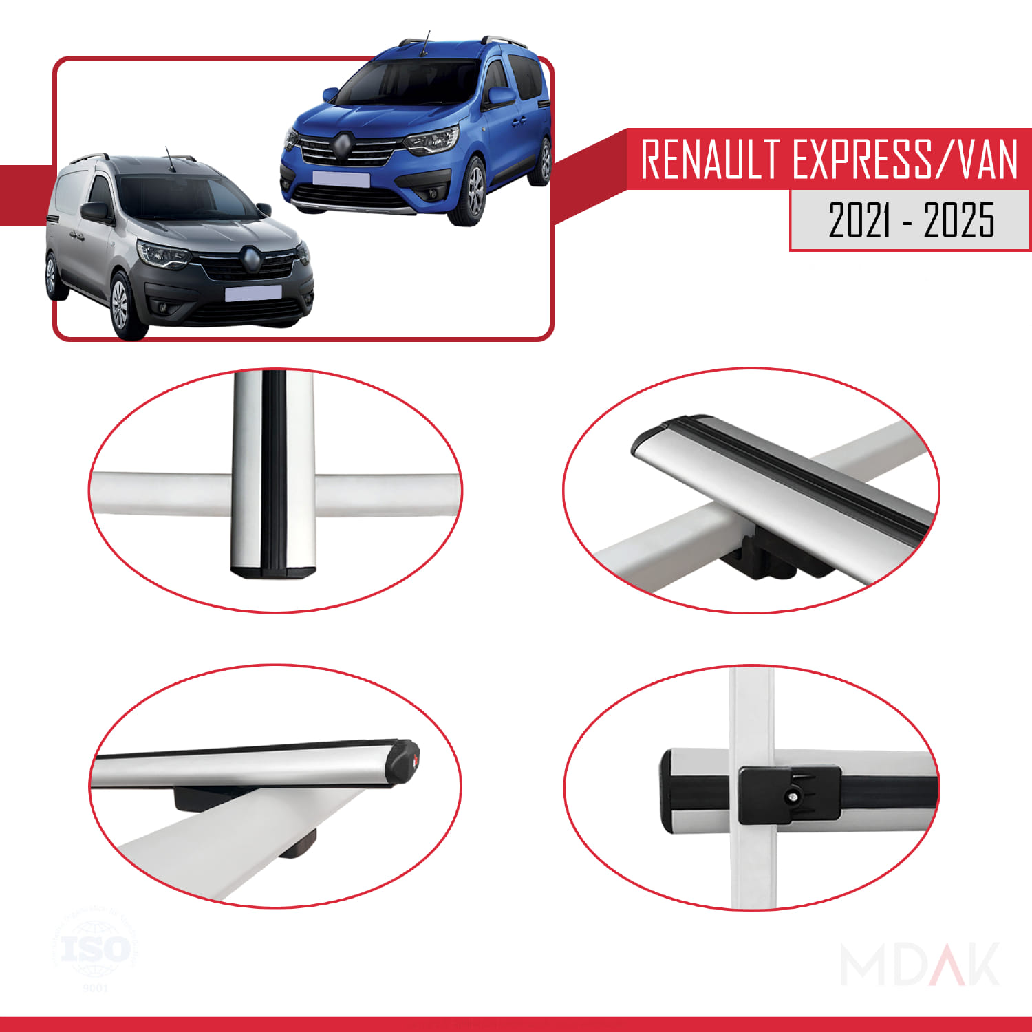 Renault Express 2021 ve Sonrası ile Uyumlu BASIC Model Ara Atkı Tavan Barı Gri 3 Adet - Görsel 4