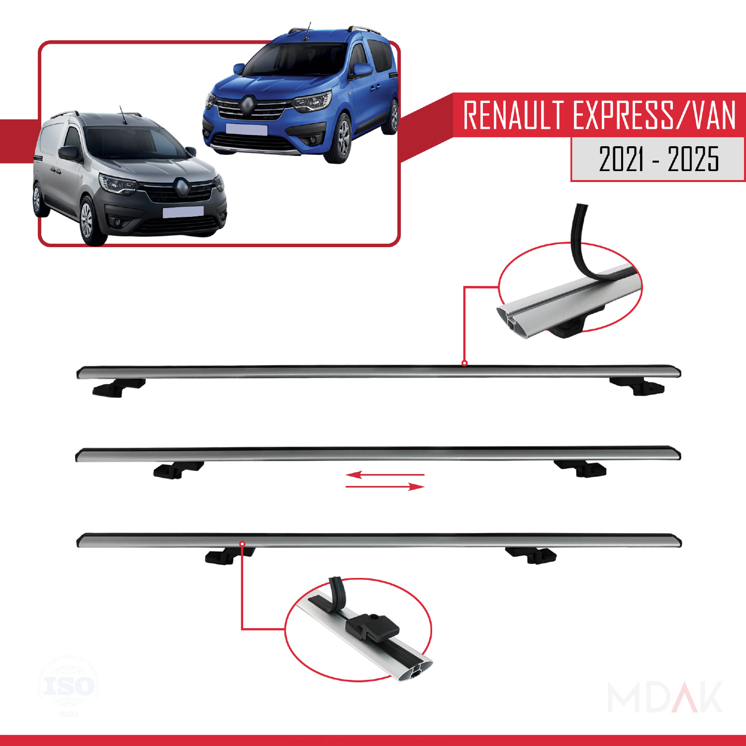 Renault Express 2021 ve Sonrası ile Uyumlu BASIC Model Ara Atkı Tavan Barı Gri 3 Adet - Görsel 5