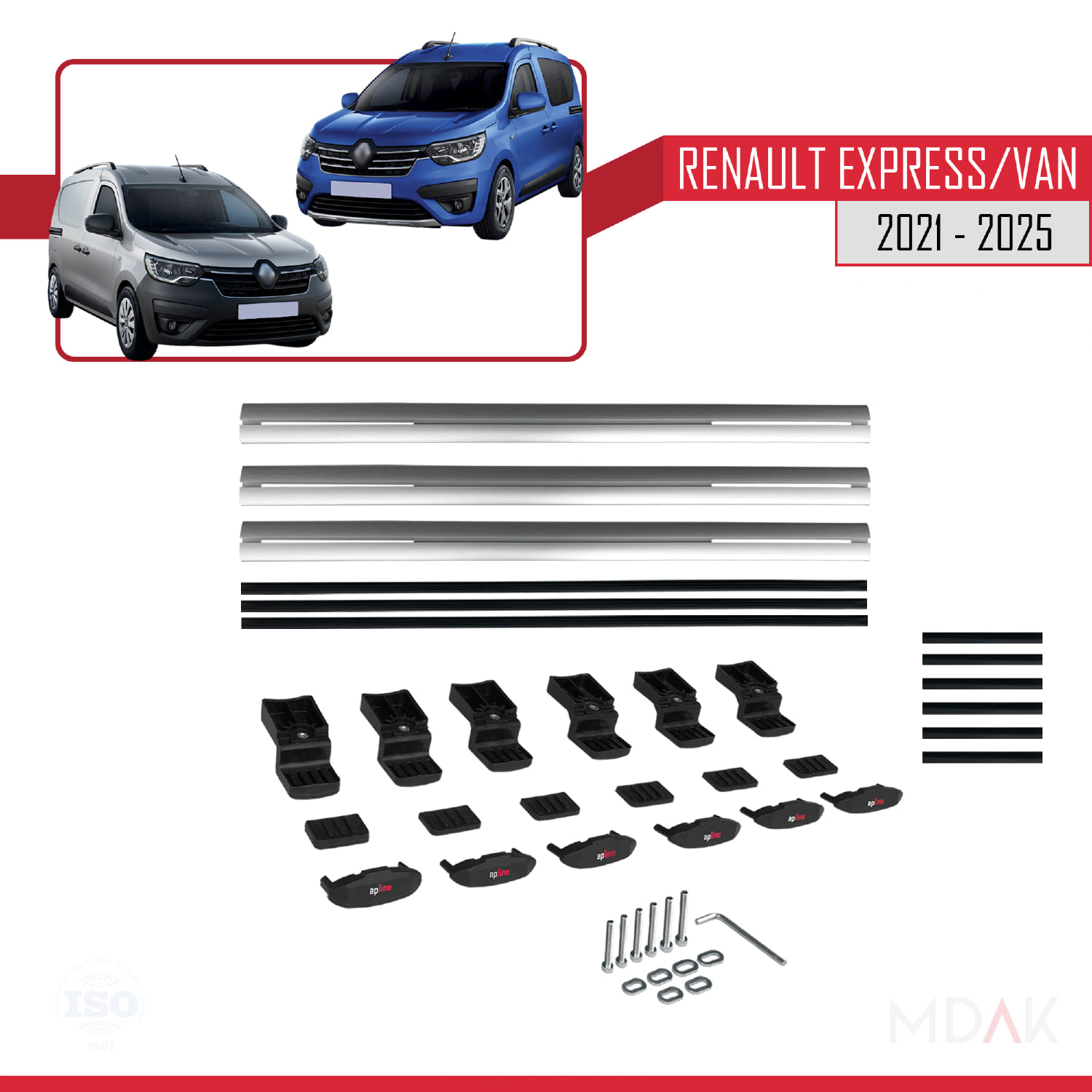Renault Express 2021 ve Sonrası ile Uyumlu BASIC Model Ara Atkı Tavan Barı Gri 3 Adet - Görsel 6