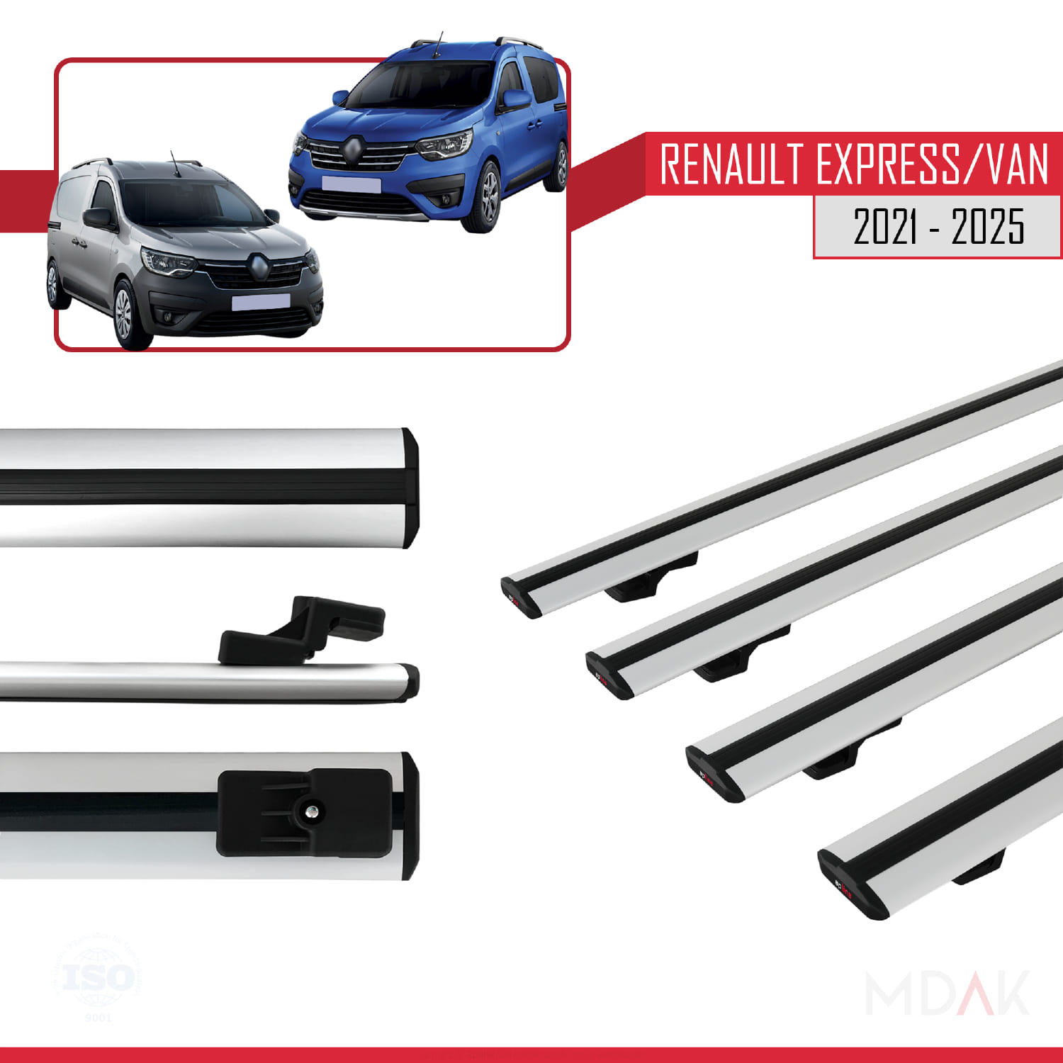 Renault Express 2021 ve Sonrası ile Uyumlu BASIC Model Ara Atkı Tavan Barı Gri 4 Adet - Görsel 3
