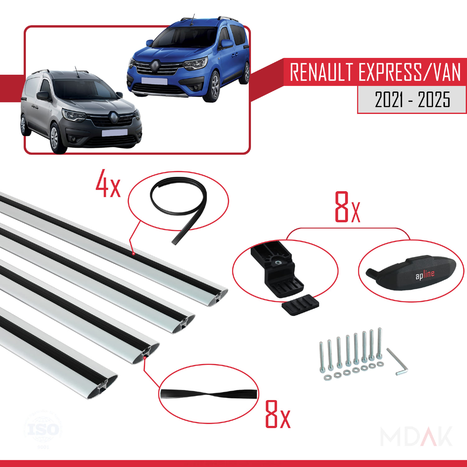 Renault Express 2021 ve Sonrası ile Uyumlu BASIC Model Ara Atkı Tavan Barı Gri 4 Adet - Görsel 6