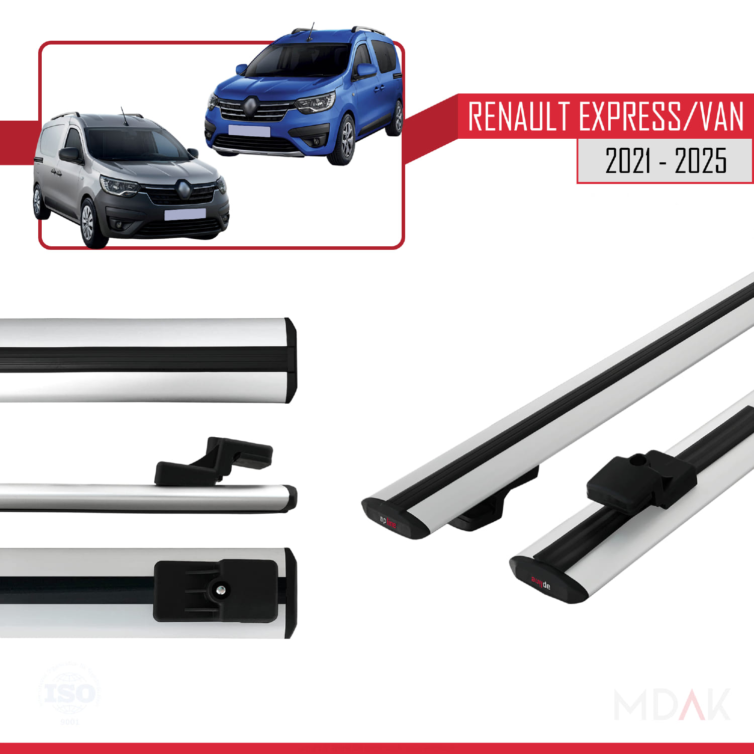 Renault Express 2021 ve Sonrası ile Uyumlu BASIC Model Ara Atkı Tavan Barı Gri 2 Adet - Görsel 3