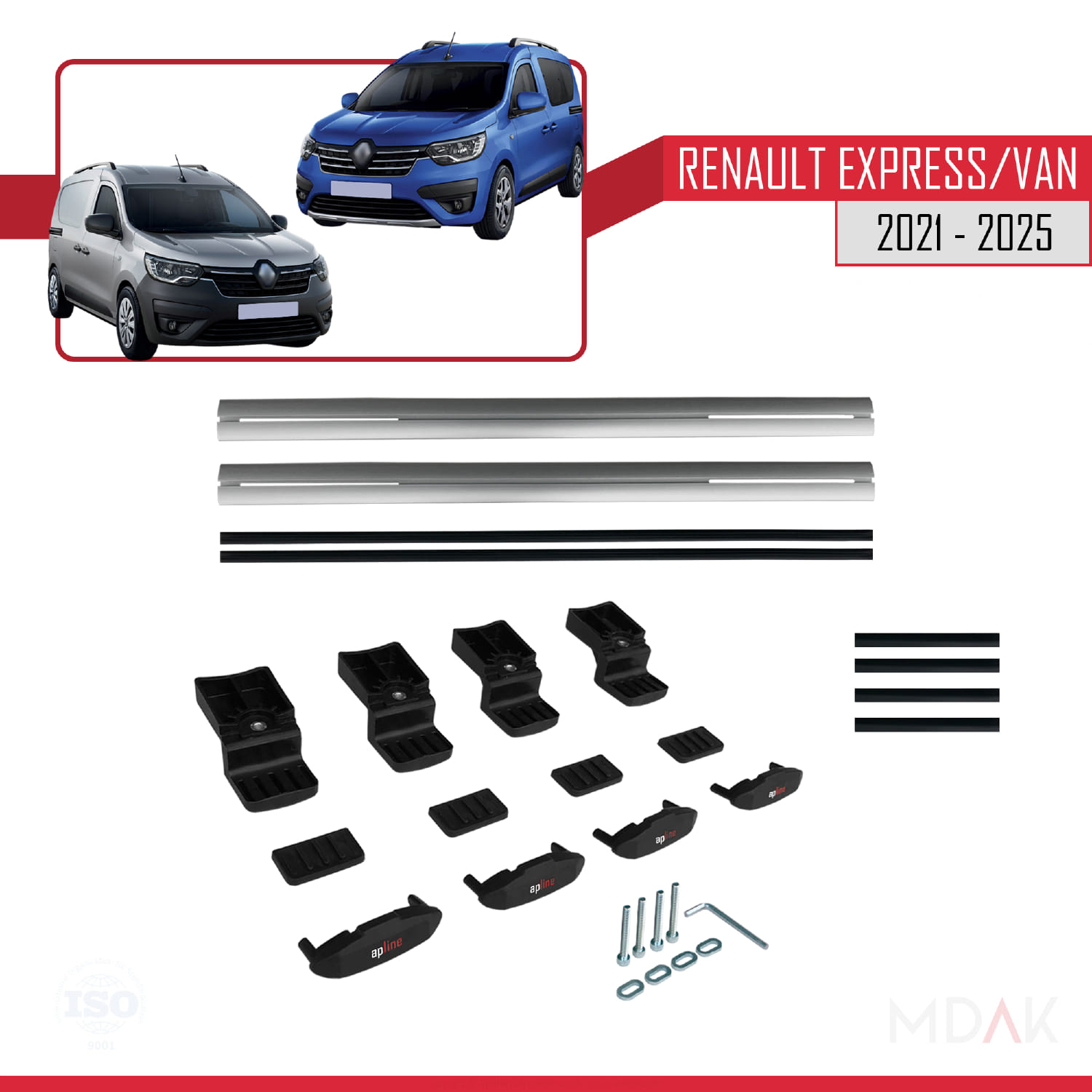 Renault Express 2021 ve Sonrası ile Uyumlu BASIC Model Ara Atkı Tavan Barı Gri 2 Adet - Görsel 6