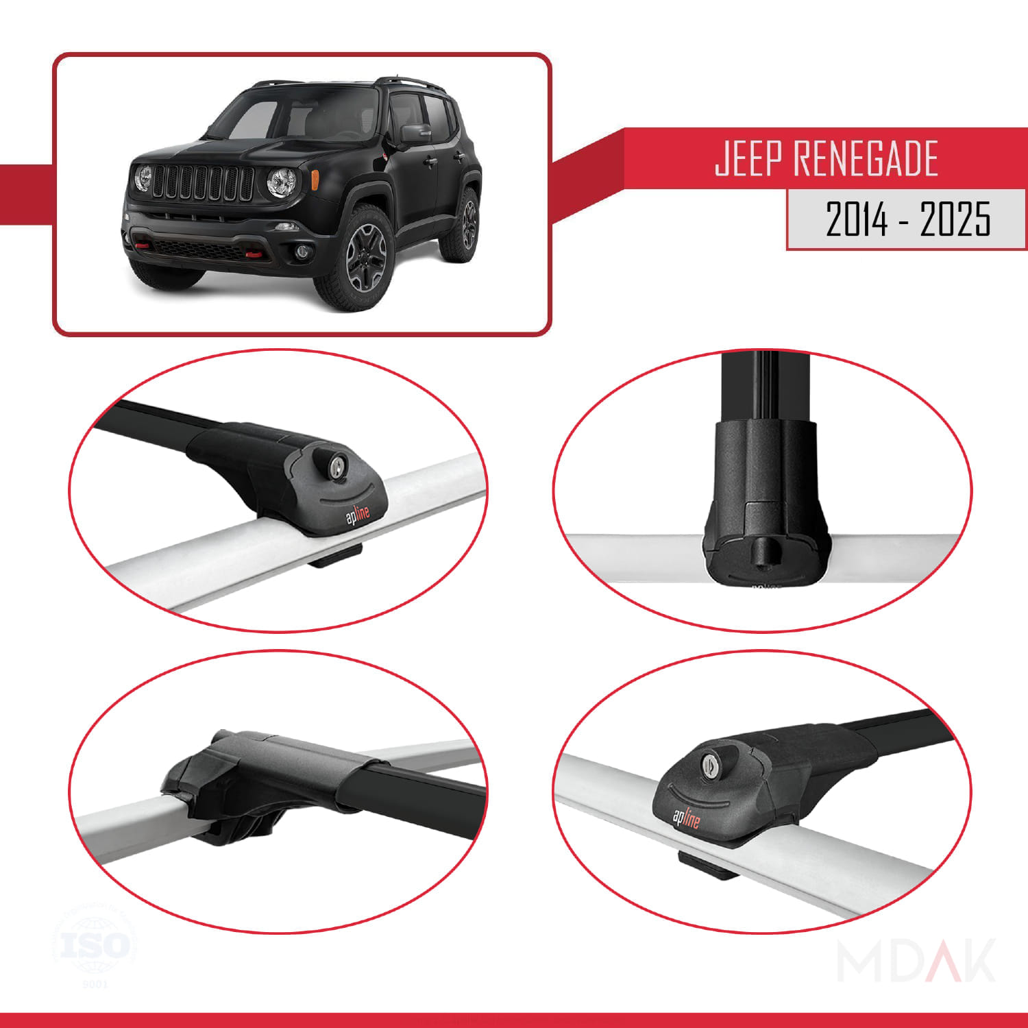 Jeep Renegade (BU) 2014 ve Sonrası ile Uyumlu ACE-1 Ara Atkı Tavan Barı Siyah 2 Adet - Görsel 4