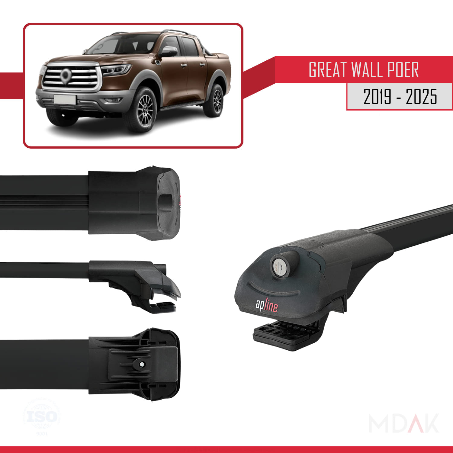 Great Wall Poer 2019 ve Sonrası ile Uyumlu ACE-1 Ara Atkı Tavan Barı Siyah 2 Adet - Görsel 3