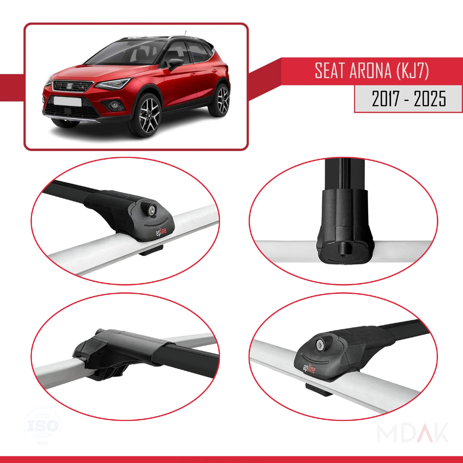 Seat Arona (KJ7) 2017 ve Sonrası ile Uyumlu ACE-1 Ara Atkı Tavan Barı Siyah 2 Adet - Görsel 4