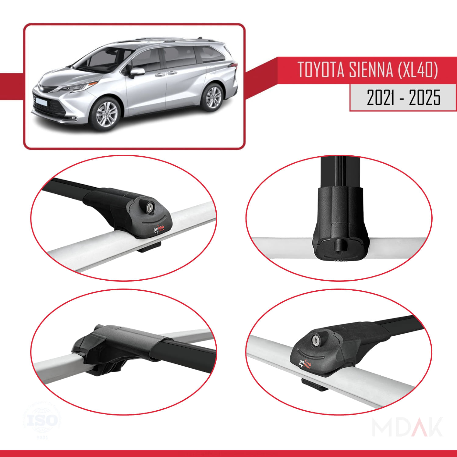Toyota Sienna 4 (XL40) 2021 ve Sonrası ile Uyumlu ACE-1 Ara Atkı Tavan Barı Siyah 2 Adet - Görsel 4