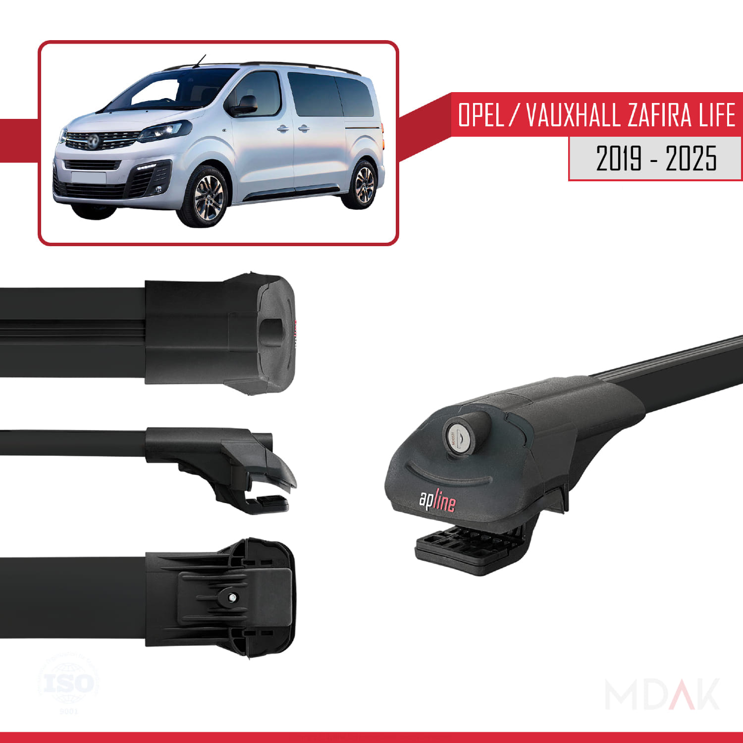 Opel Zafira Life 2019 ve Sonrası ile Uyumlu ACE-1 Ara Atkı Tavan Barı Siyah 3 Adet - Görsel 3