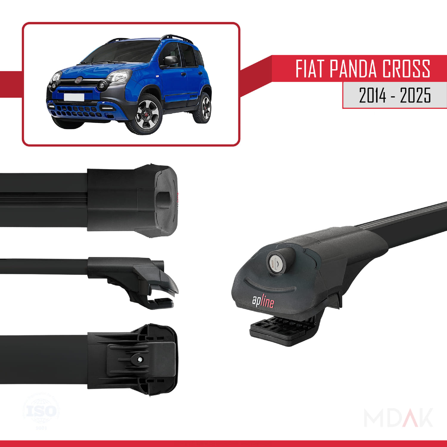 Fiat Panda Cross 2014 ve Sonrası ile Uyumlu ACE-1 Ara Atkı Tavan Barı Siyah 3 Adet - Görsel 3