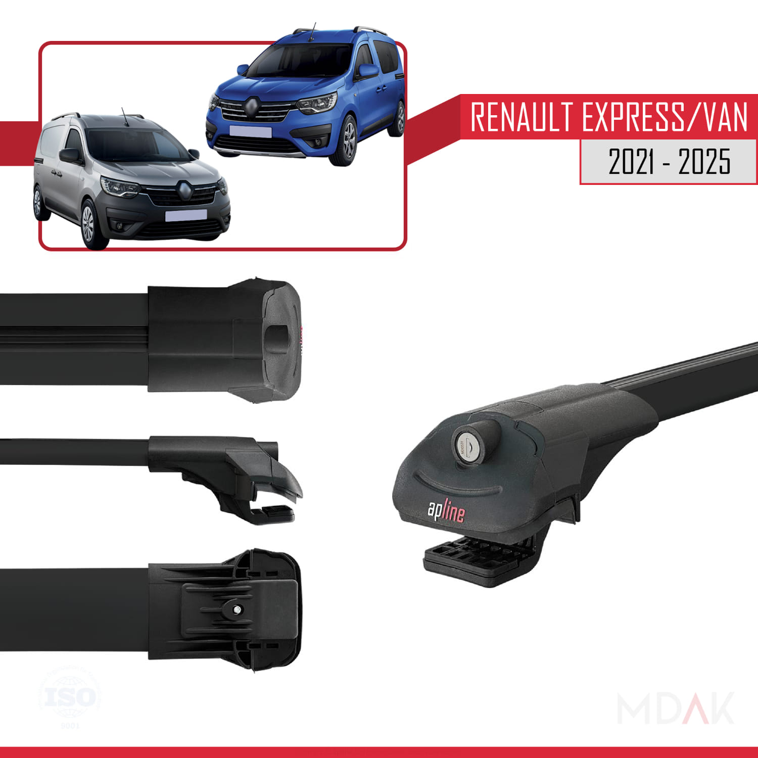 Renault Express 2021 ve Sonrası ile Uyumlu ACE-1 Ara Atkı Tavan Barı Siyah 2 Adet - Görsel 3