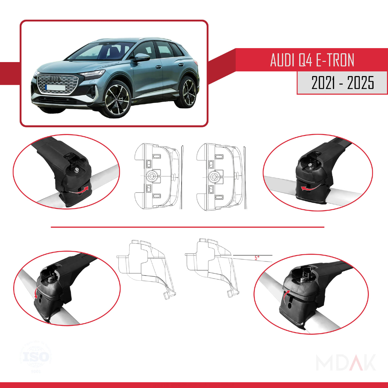 Q4 (F4) E-Tron 2021 ve Sonrası ile Uyumlu ACE-2 Ara Atkı Tavan Barı Siyah 2 Adet - Görsel 5