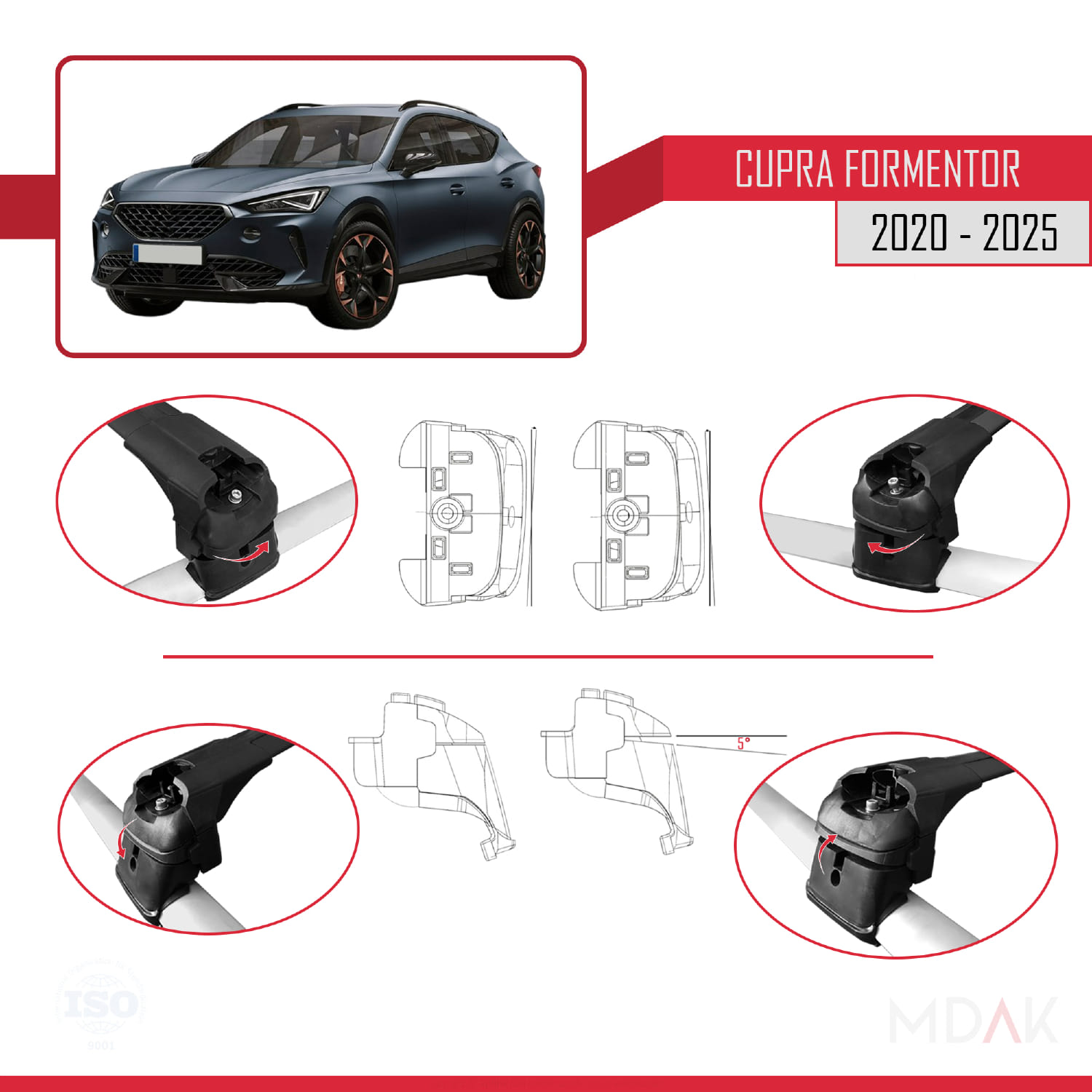 Cupra Formentor 2020 ve Sonrası ile Uyumlu ACE-2 Ara Atkı Tavan Barı Siyah 2 Adet - Görsel 5