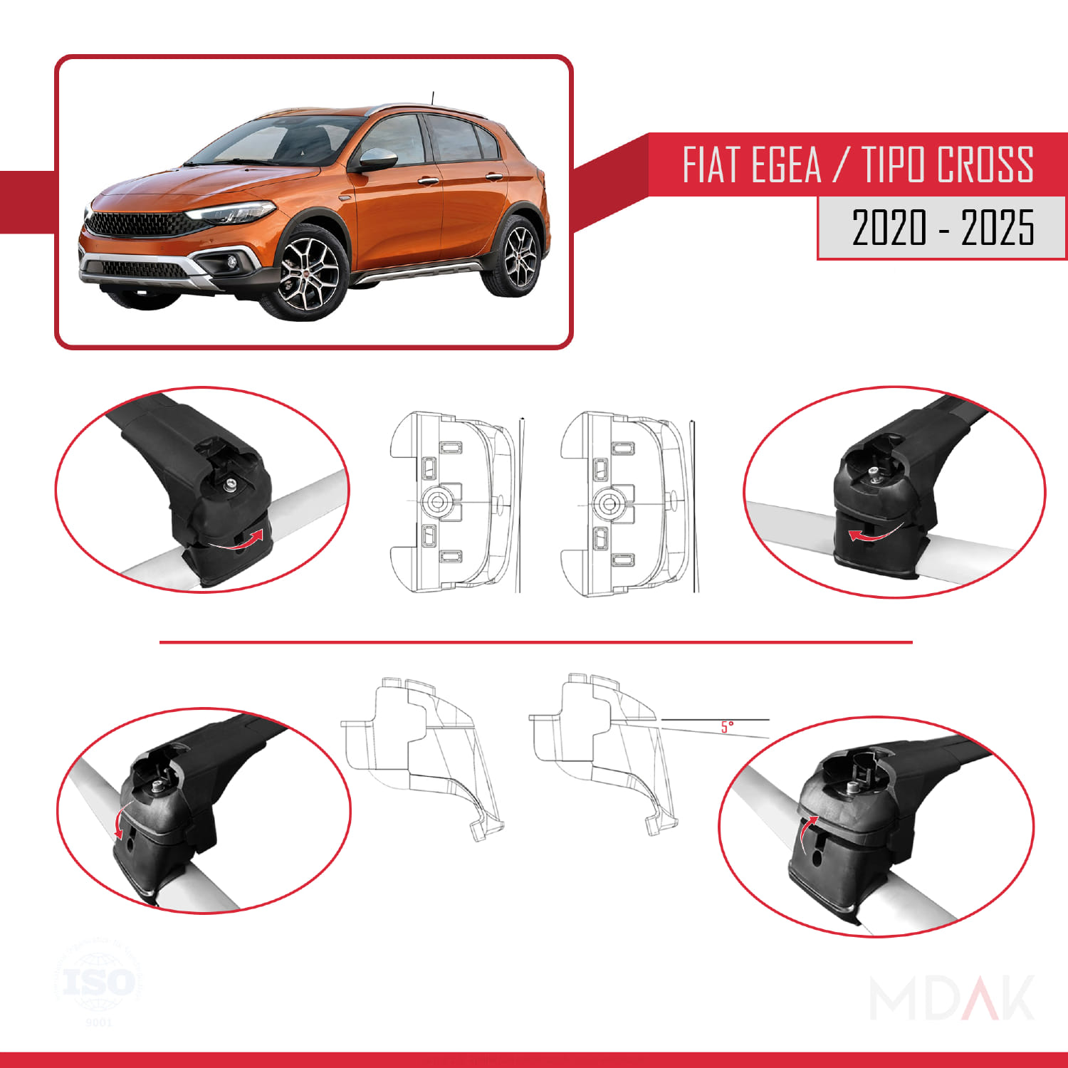 Fiat Egea Cross 2020 ve Sonrası ile Uyumlu ACE-2 Ara Atkı Tavan Barı Siyah 2 Adet - Görsel 5