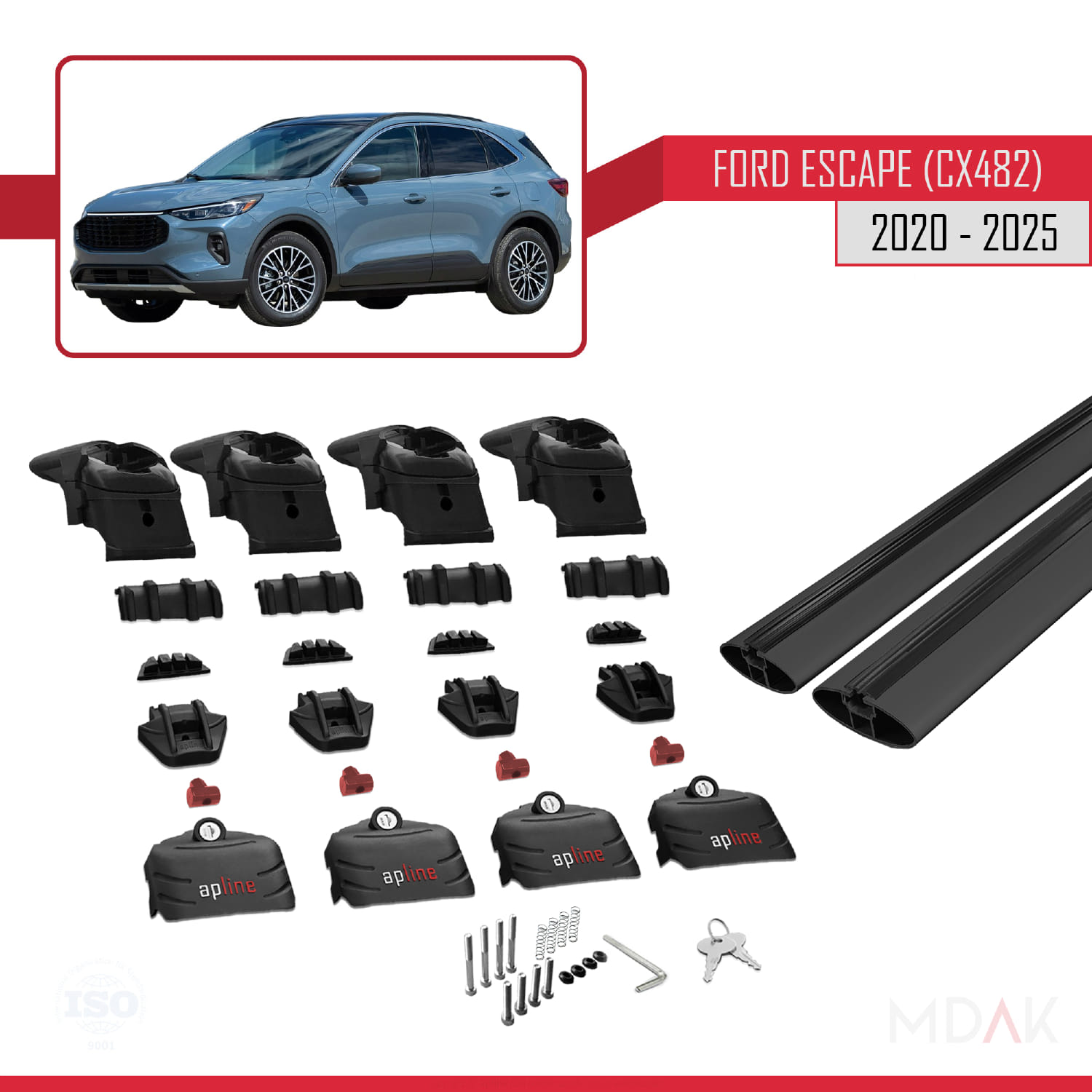 Ford Escape 4 (CX482) 2020 ve Sonrası ile Uyumlu ACE-2 Ara Atkı Tavan Barı Siyah 2 Adet - Görsel 6