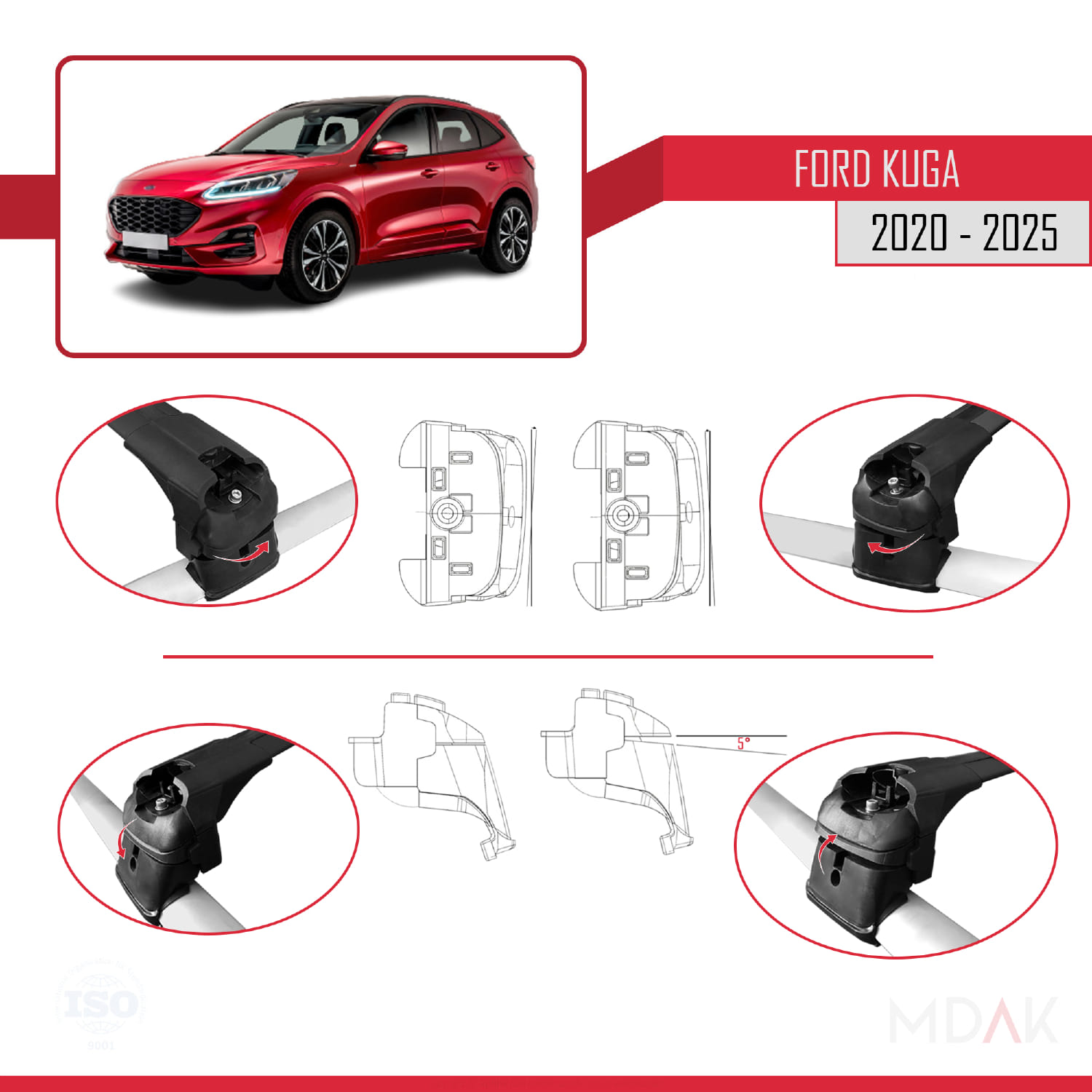 Ford Kuga 3 (CX482) 2020 ve Sonrası ile Uyumlu ACE-2 Ara Atkı Tavan Barı Siyah 2 Adet - Görsel 5