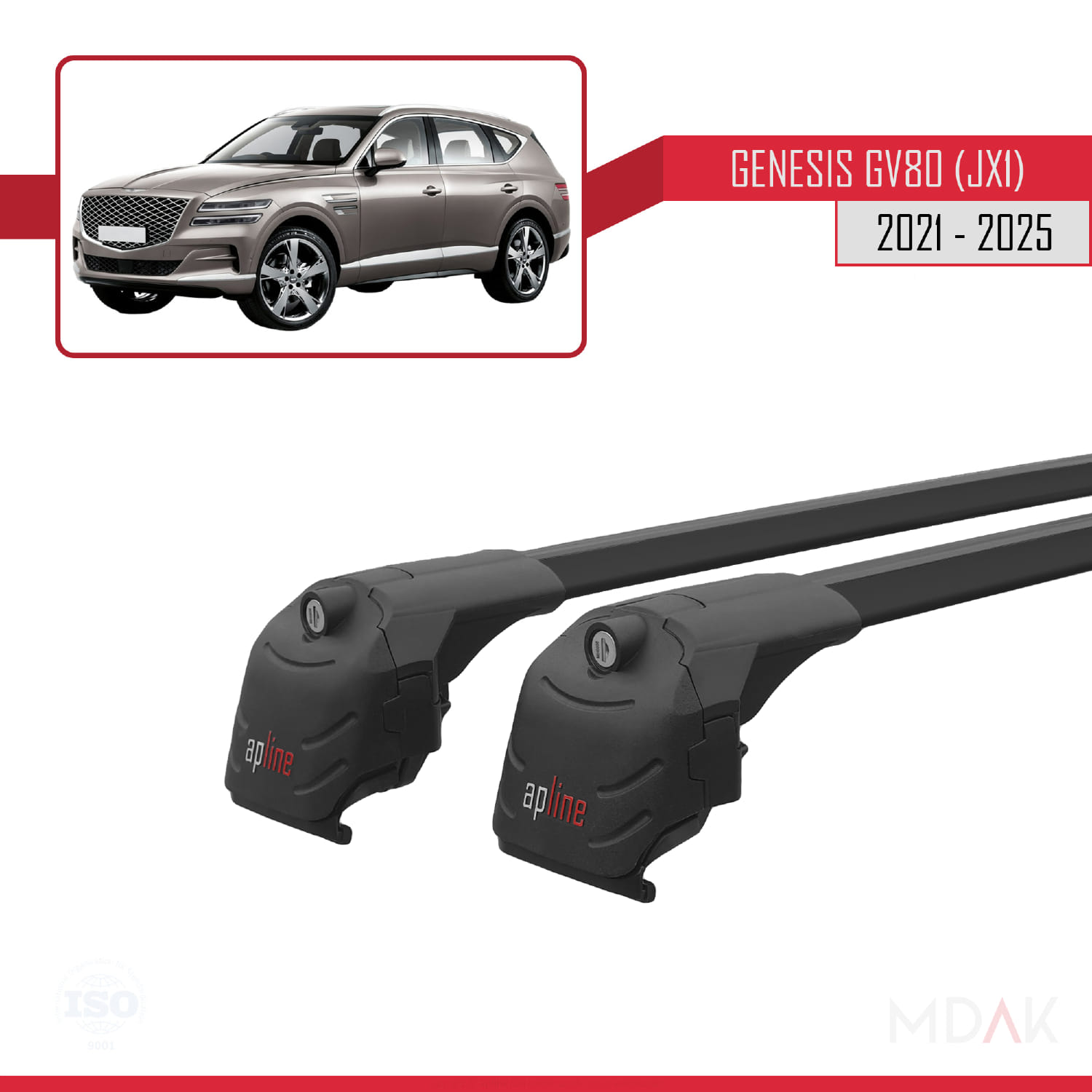 Genesis GV80 (JX1) 2021 ve Sonrası ile Uyumlu ACE-2 Ara Atkı Tavan Barı Siyah 2 Adet - Görsel 3