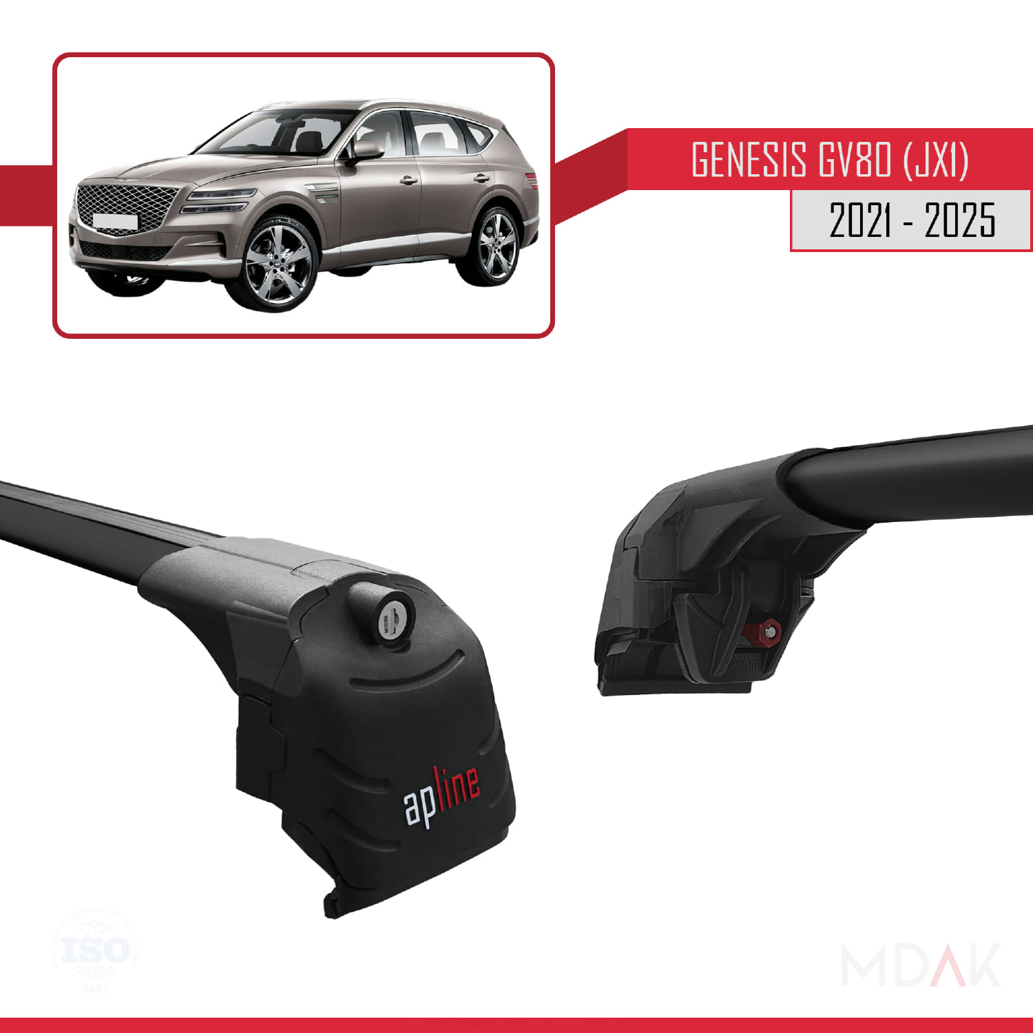 Genesis GV80 (JX1) 2021 ve Sonrası ile Uyumlu ACE-2 Ara Atkı Tavan Barı Siyah 2 Adet - Görsel 4