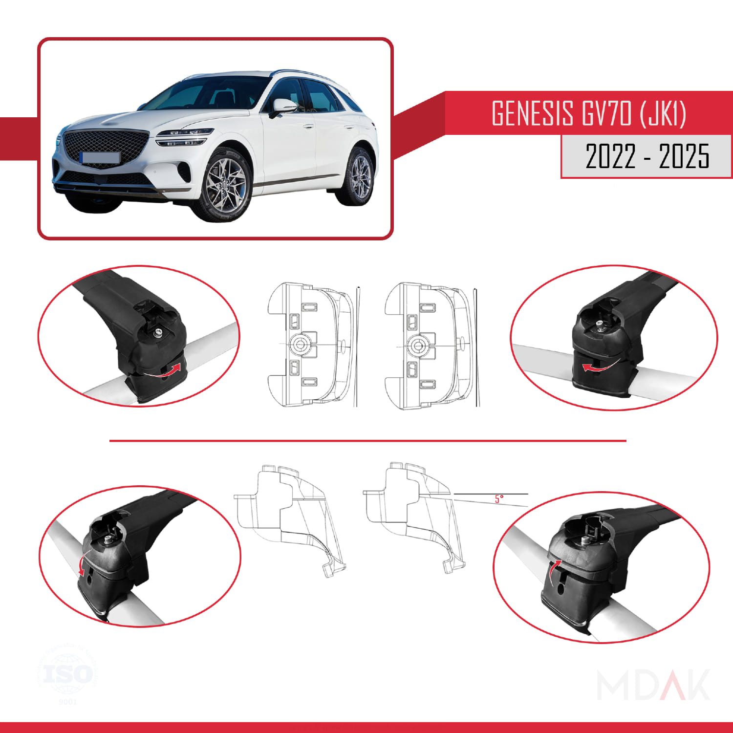 Genesis GV70 (JK1) 2022 ve Sonrası Arası ile Uyumlu ACE-2 Ara Atkı Tavan Barı Siyah 2 Adet - Görsel 5