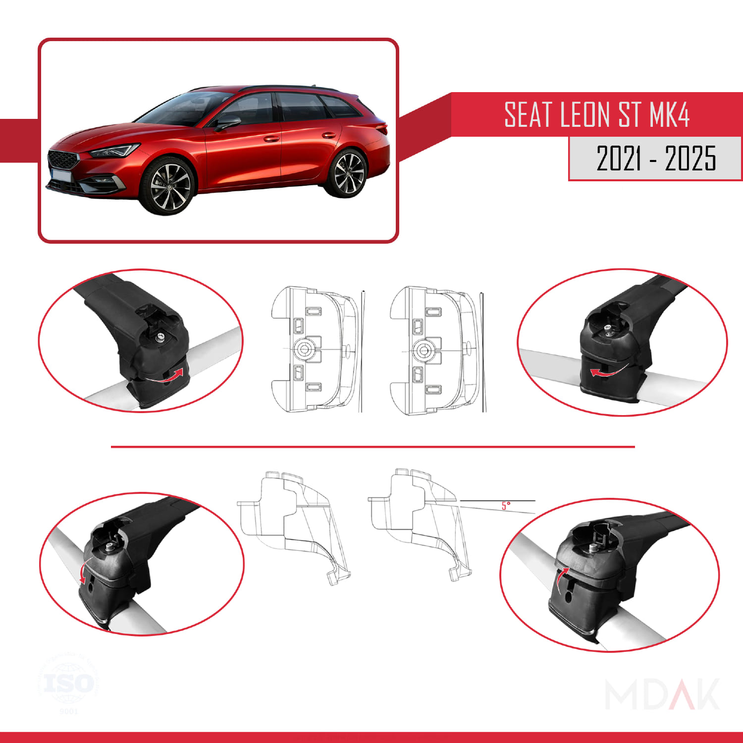 Seat/Cupra Leon 4 ST 2021 ve Sonrası ile Uyumlu ACE-2 Ara Atkı Tavan Barı Siyah 2 Adet - Görsel 5