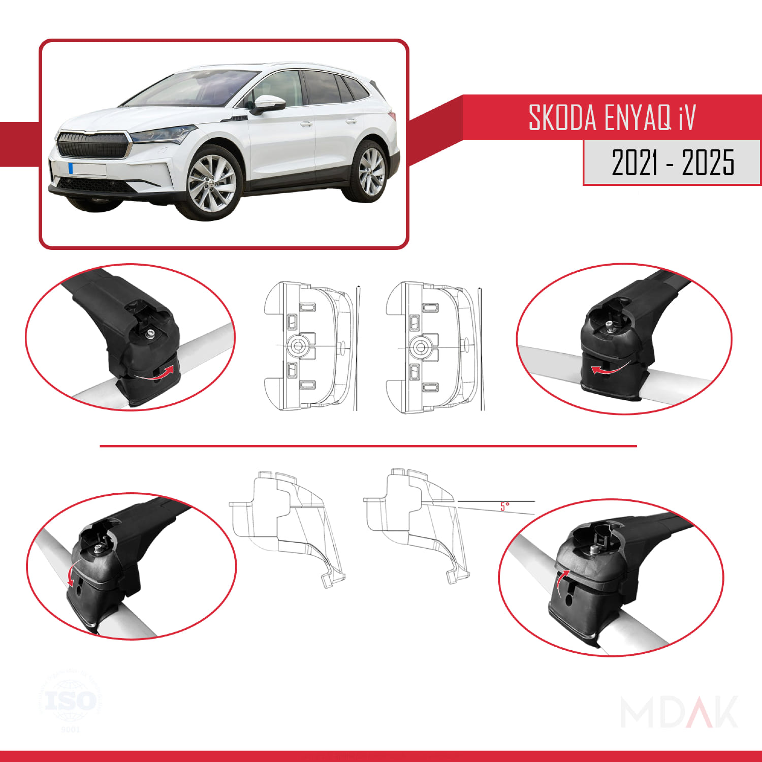 Skoda Enyaq 2021 ve Sonrası ile Uyumlu ACE-2 Ara Atkı Tavan Barı Siyah 2 Adet - Görsel 5