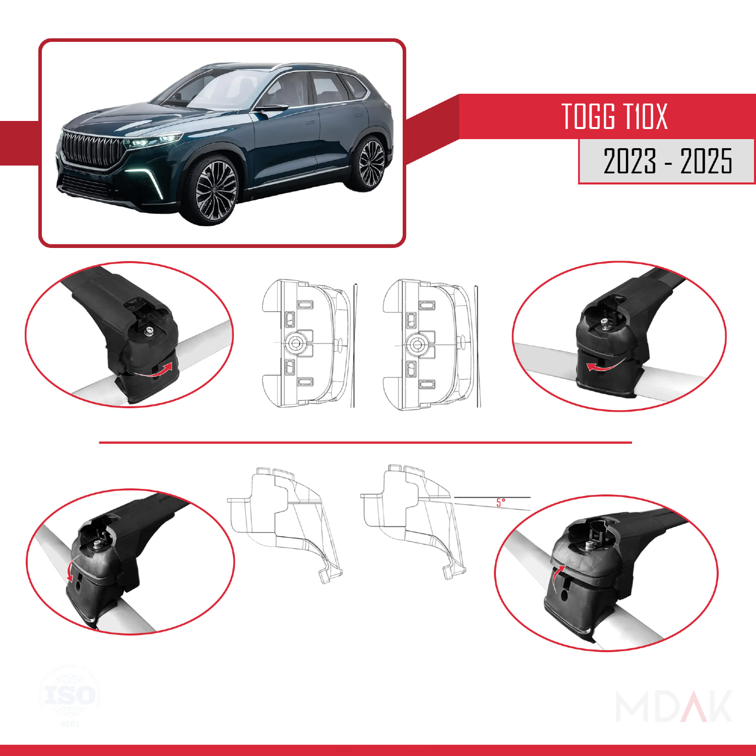Togg T10X 2023 ve Sonrası ile Uyumlu ACE-2 Ara Atkı Tavan Barı Siyah 2 Adet - Görsel 6