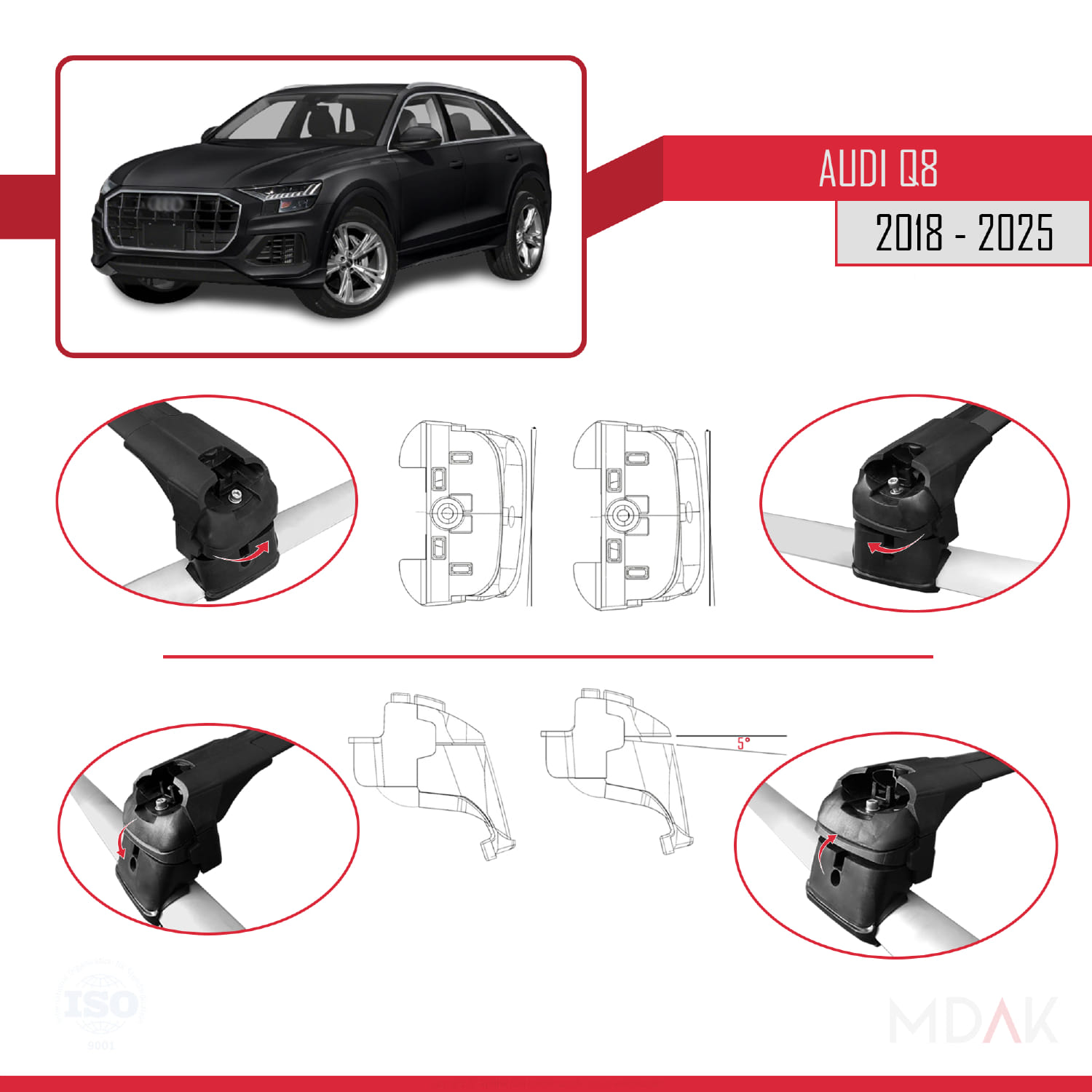 Q8 (F1) 2018 ve Sonrası ile Uyumlu ACE-2 Ara Atkı Tavan Barı Siyah 2 Adet - Görsel 5