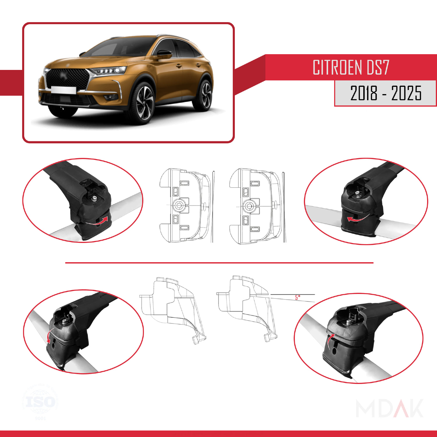 Citroen/DS 7 Crossback 2018 ve Sonrası ile Uyumlu ACE-2 Ara Atkı Tavan Barı Siyah 2 Adet - Görsel 5