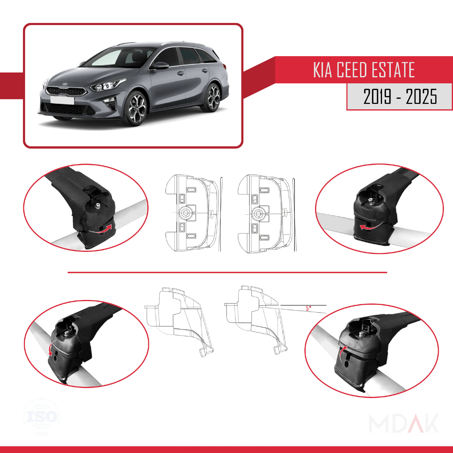 Kia Ceed 3 (CD) SW 2019 ve Sonrası ile Uyumlu ACE-2 Ara Atkı Tavan Barı Siyah 2 Adet - Görsel 5