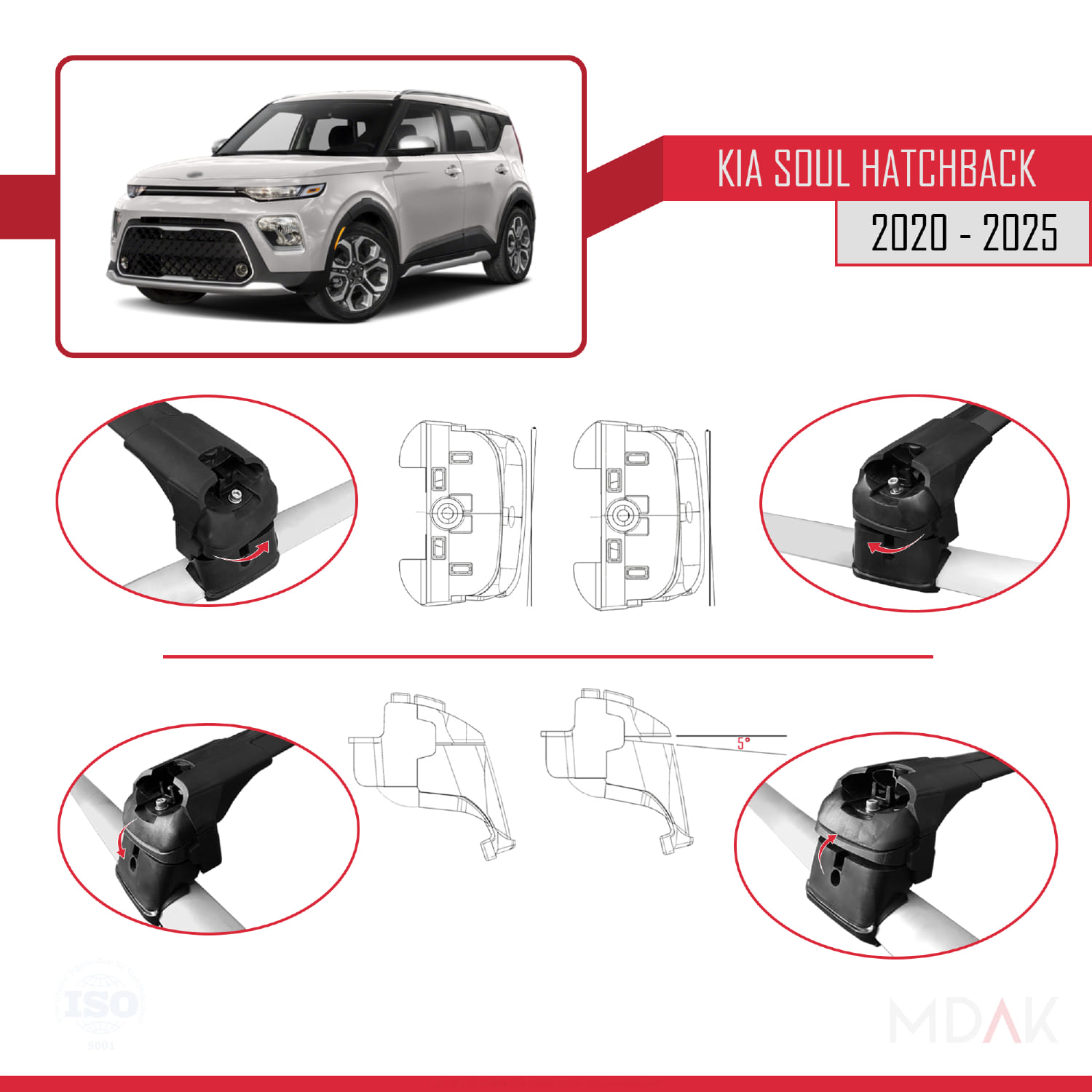 Kia Soul 3 (SK3) 2020 ve Sonrası ile Uyumlu ACE-2 Ara Atkı Tavan Barı Siyah 2 Adet - Görsel 5