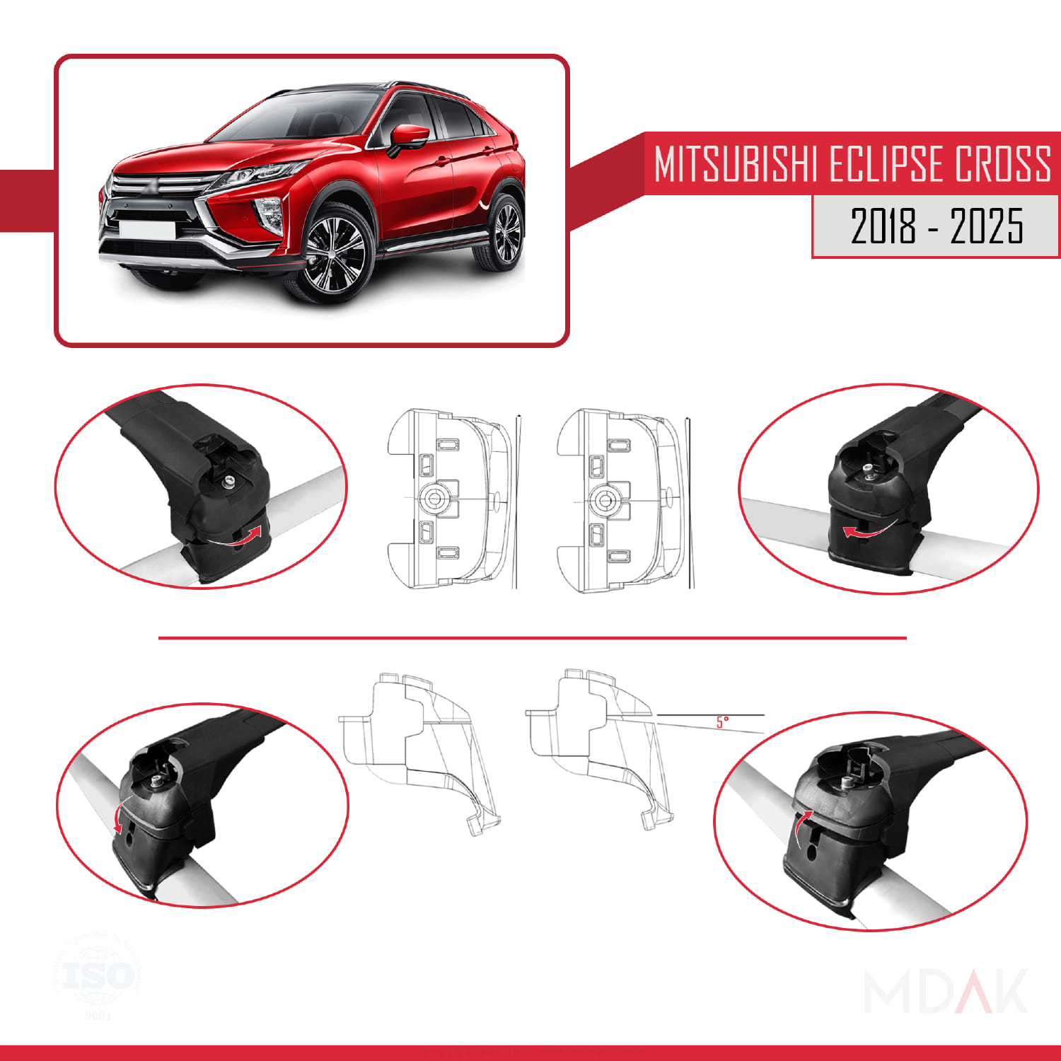 Mitsubishi Eclipse Cross (GK) 2018 ve Sonrası ile Uyumlu ACE-2 Ara Atkı Tavan Barı Siyah 2 Adet - Görsel 5