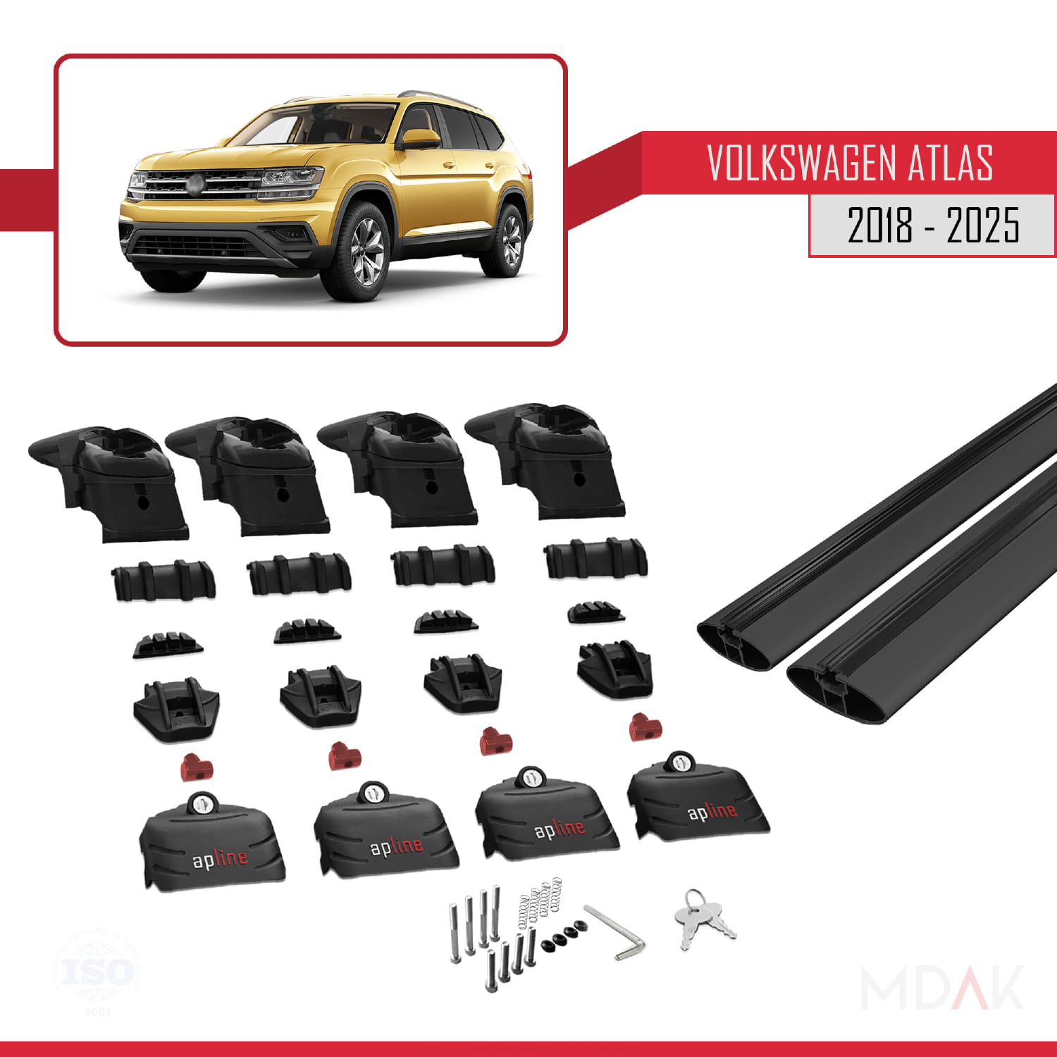 Volkswagen Atlas (CA1) 2018 ve Sonrası ile Uyumlu ACE-2 Ara Atkı Tavan Barı Siyah 2 Adet - Görsel 6