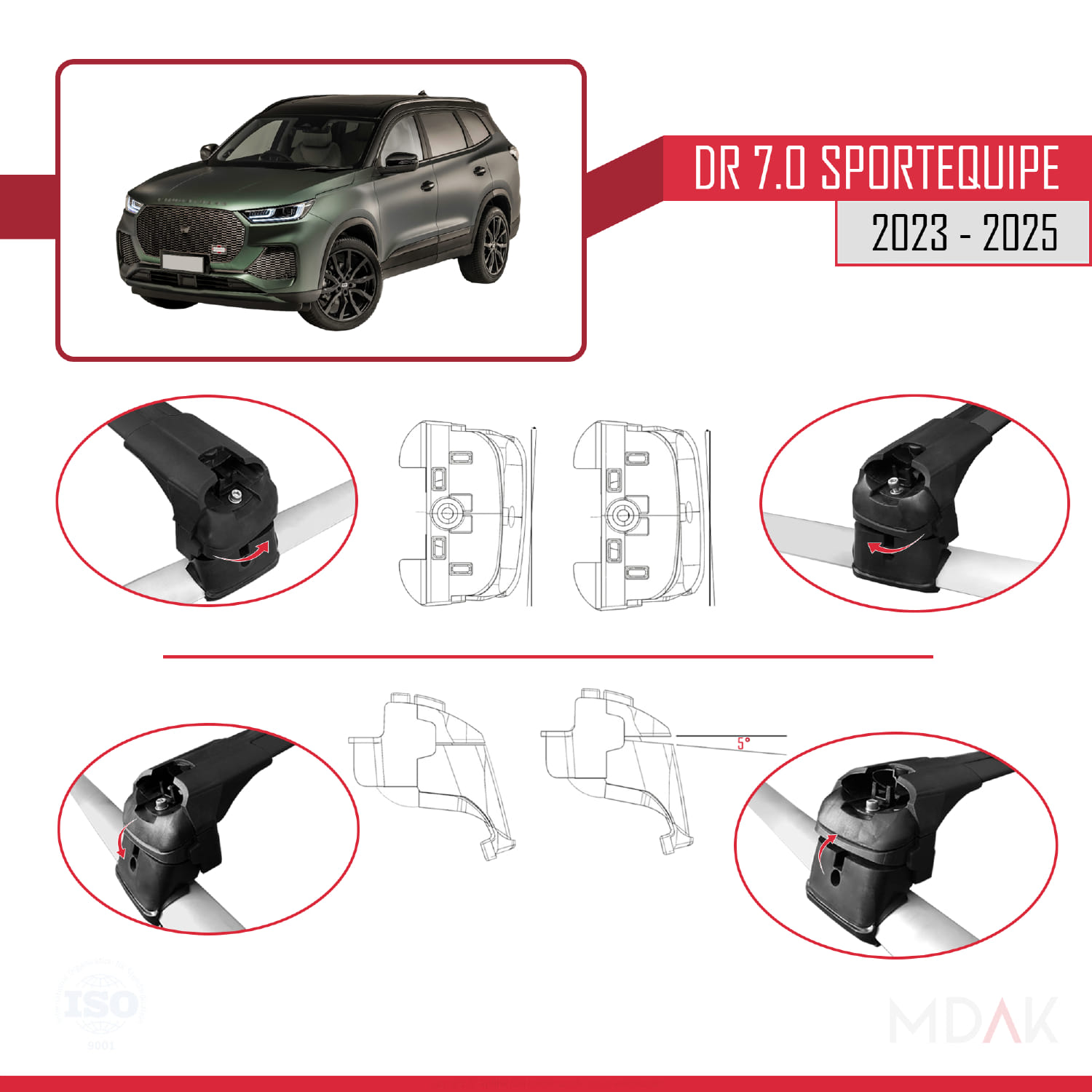 DR 7.0 Sportequipe 7 (It) 2023 ve Sonrası ile Uyumlu ACE-2 Ara Atkı Tavan Barı Siyah 2 Adet - Görsel 5