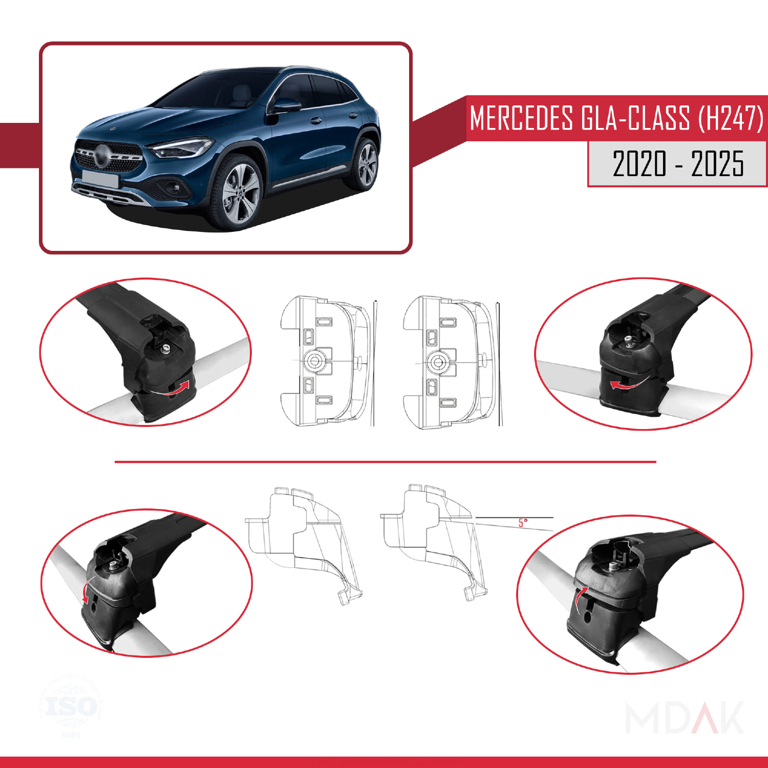 Mercedes GLA Class 2 (H247) 2020 ve Sonrası ile Uyumlu ACE-2 Ara Atkı Tavan Barı Siyah 2 Adet - Görsel 5