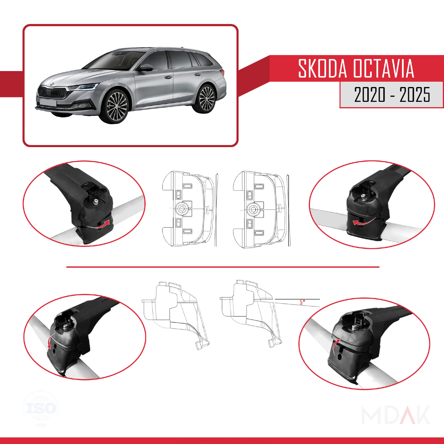 Skoda Octavia 4 (NX) 2020 ve Sonrası ile Uyumlu ACE-2 Ara Atkı Tavan Barı Siyah 2 Adet - Görsel 5