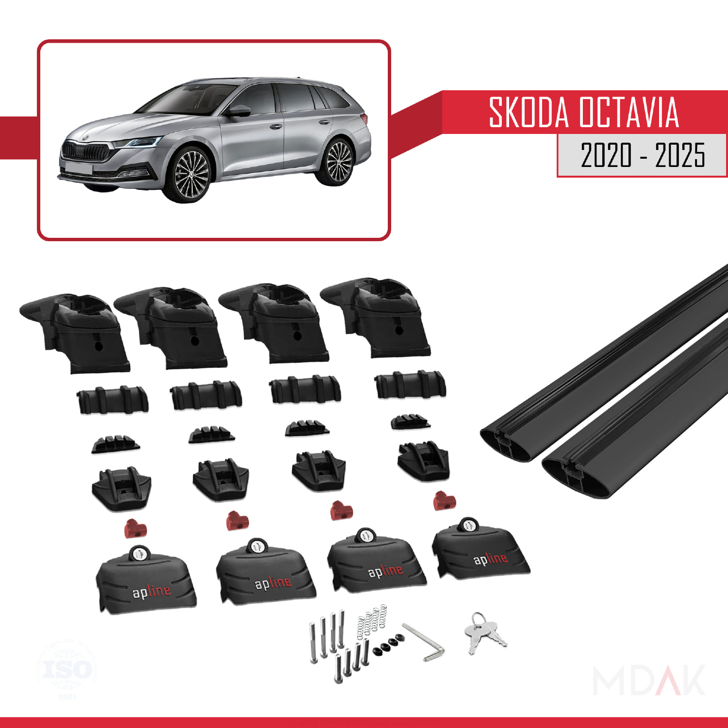 Skoda Octavia 4 (NX) 2020 ve Sonrası ile Uyumlu ACE-2 Ara Atkı Tavan Barı Siyah 2 Adet - Görsel 6